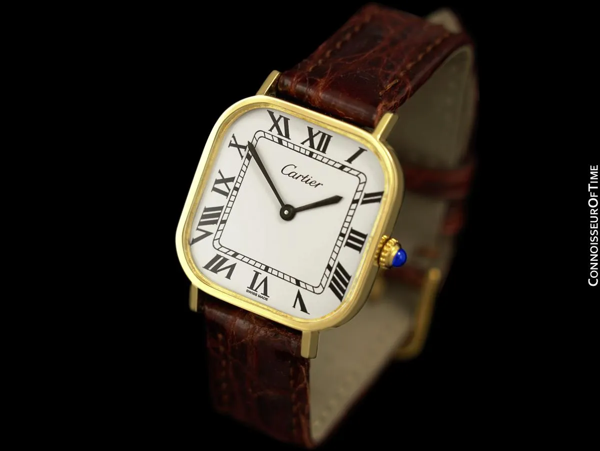 1970 Cartier Vintage Mens Full Size Cushion Dress Watch - Solid 18K Gold