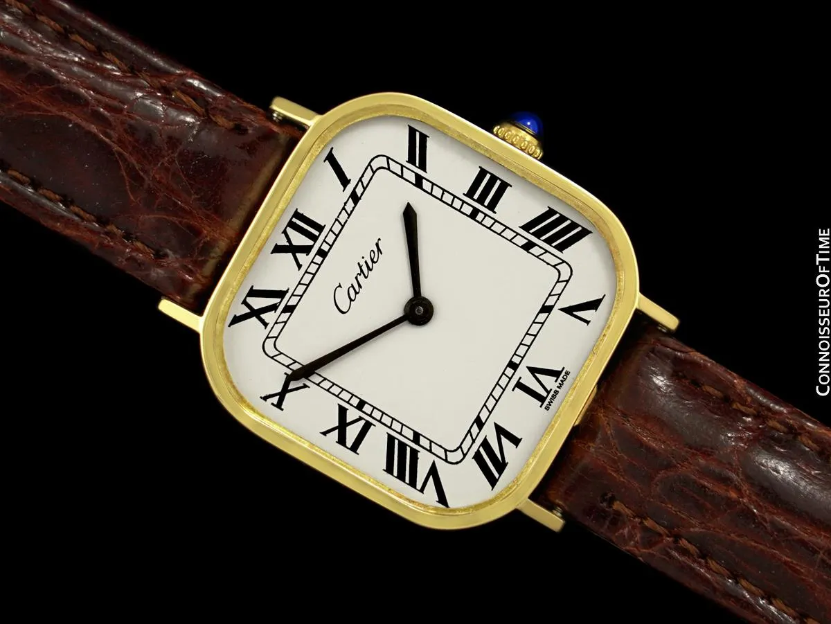 1970 Cartier Vintage Mens Full Size Cushion Dress Watch - Solid 18K Gold
