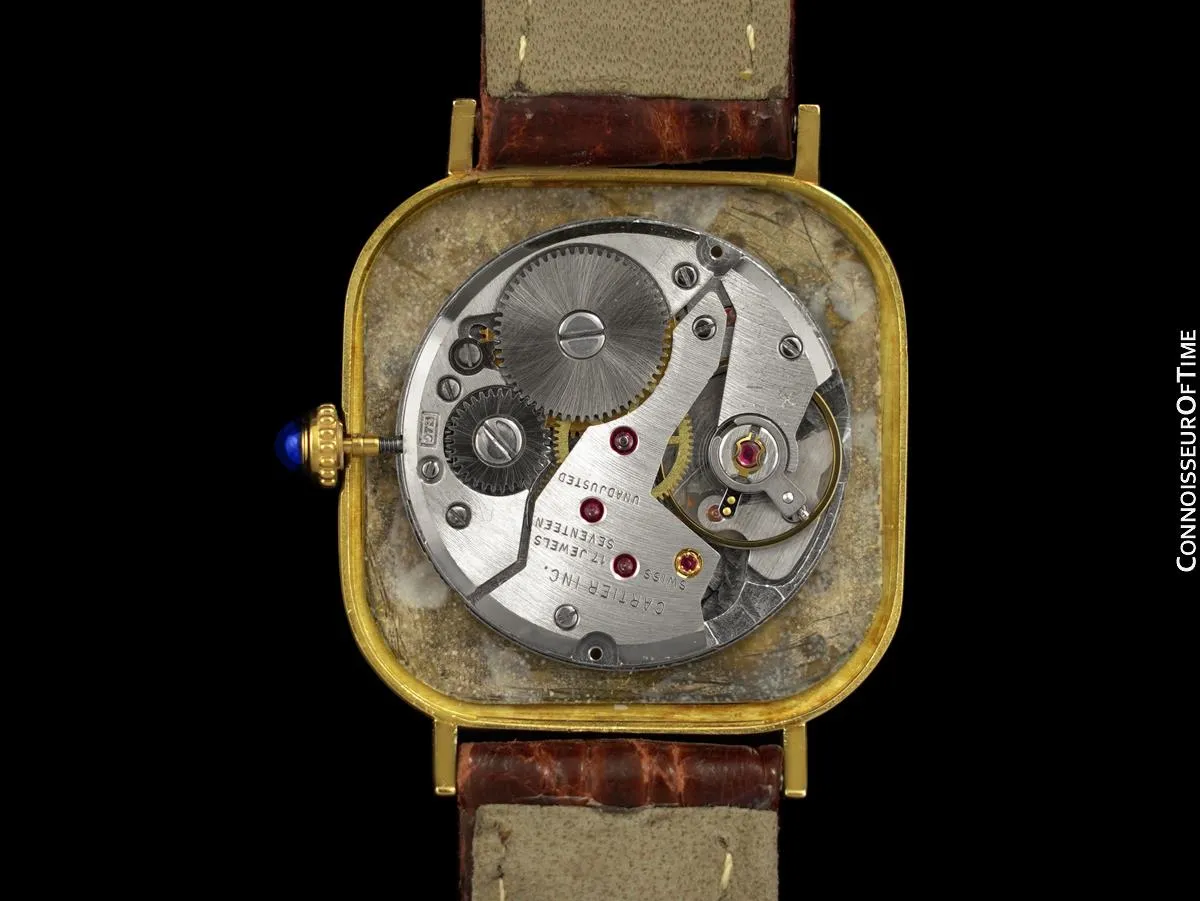 1970 Cartier Vintage Mens Full Size Cushion Dress Watch - Solid 18K Gold