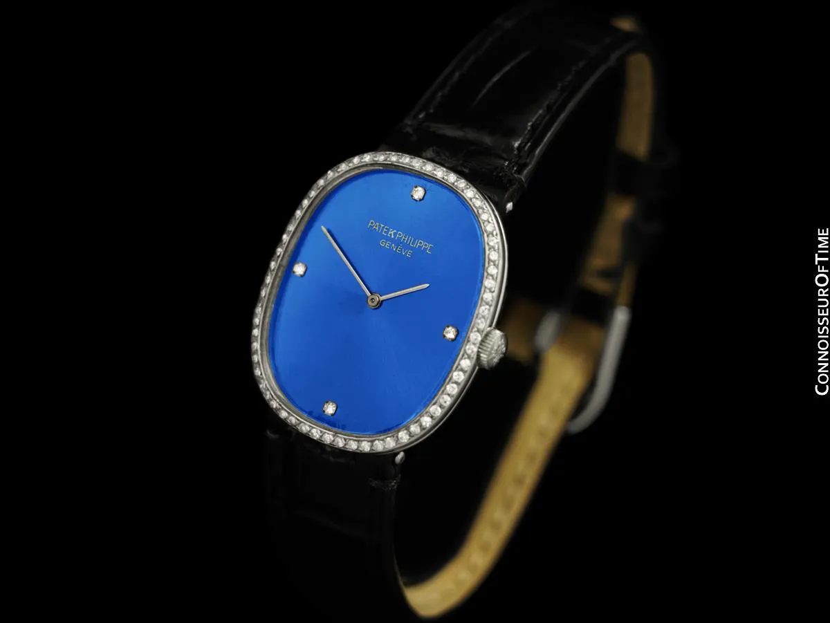 1970's Patek Philippe Ellipse Mens Watch, Ref. 3748 - 18K White Gold & Diamonds