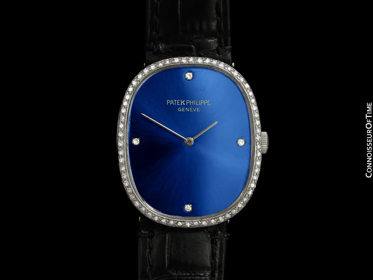 1970's Patek Philippe Ellipse Mens Watch, Ref. 3748 - 18K White Gold & Diamonds