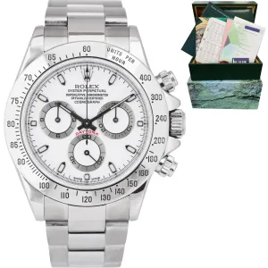 2003 THIN HANDS Rolex Daytona 116520 White 40mm Stainless Steel Watch Box Papers