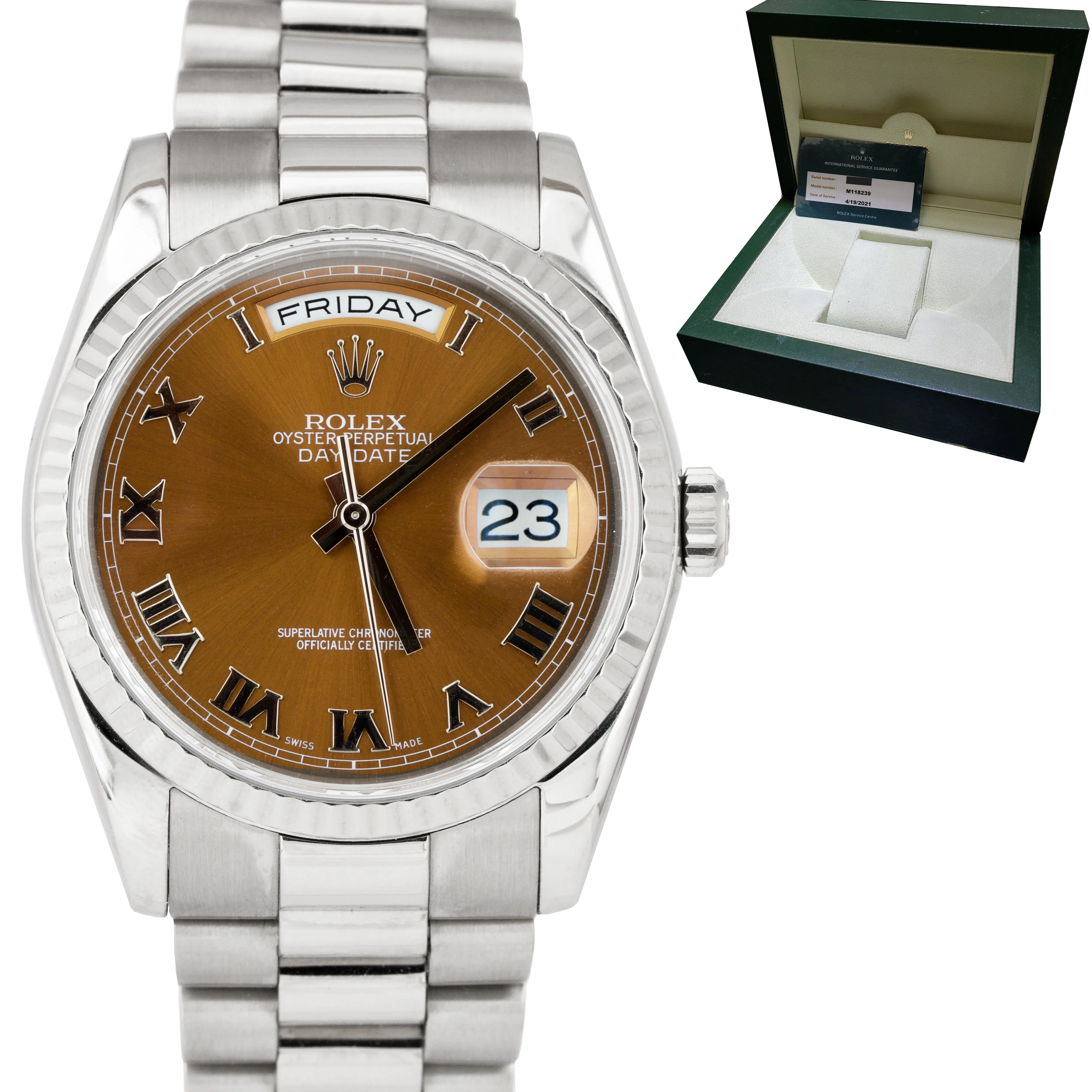 2006 Rolex Day-Date President 36mm 18K Gold Havana Brown Roman Dial 118239 BOX