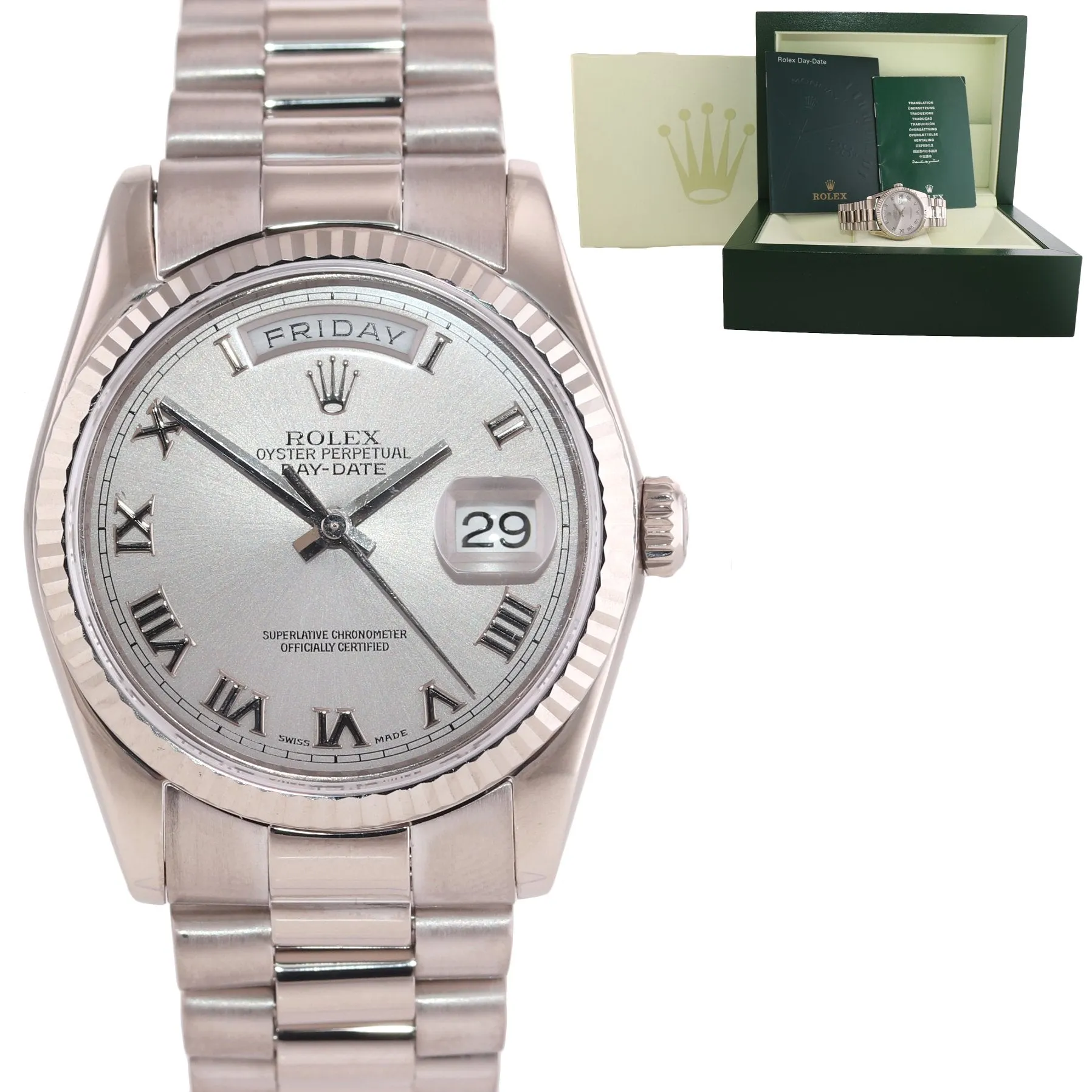 2007 Modern Buckle Rolex President Rhodium Roman Heavy 118239 White Gold Watch