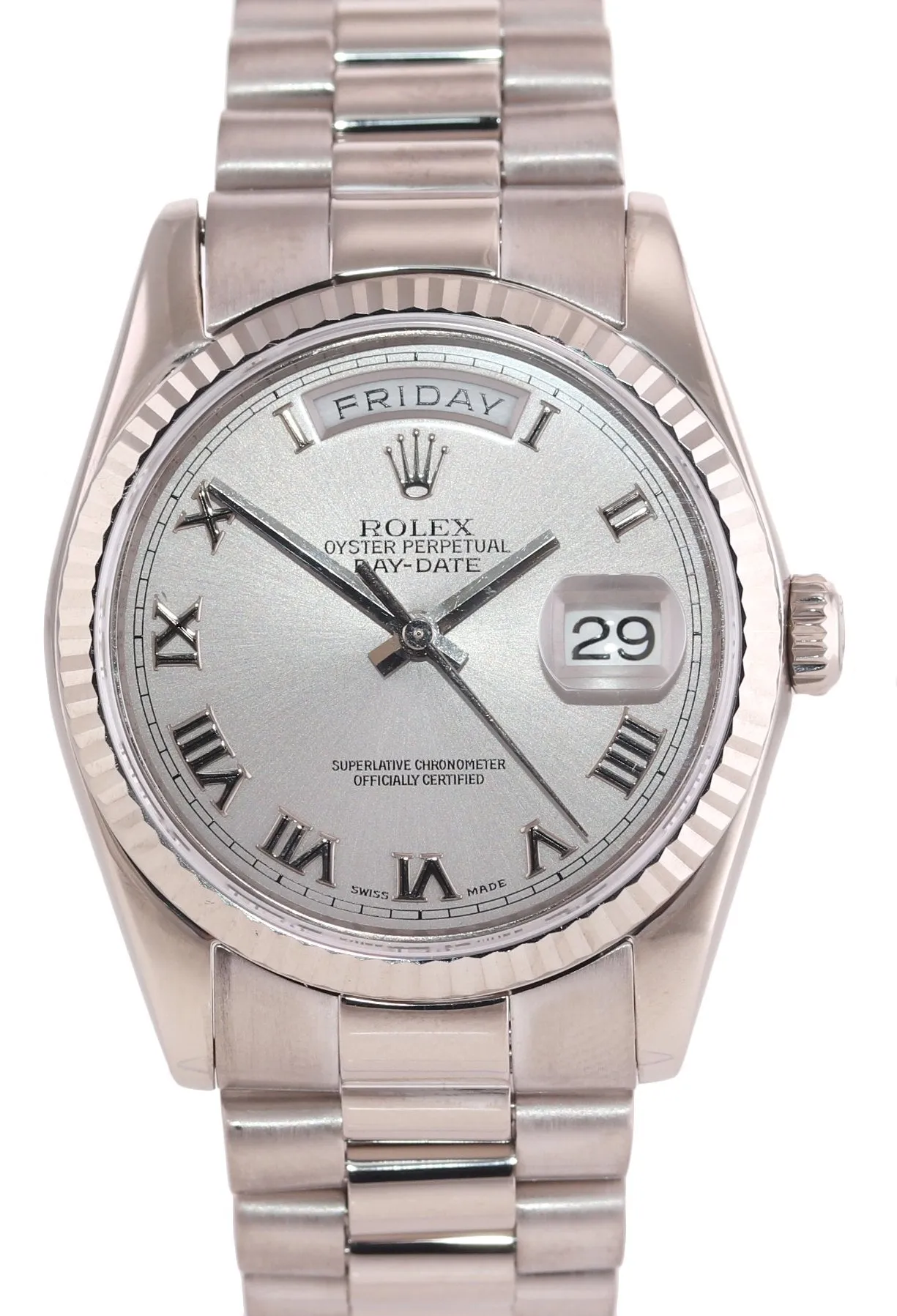 2007 Modern Buckle Rolex President Rhodium Roman Heavy 118239 White Gold Watch