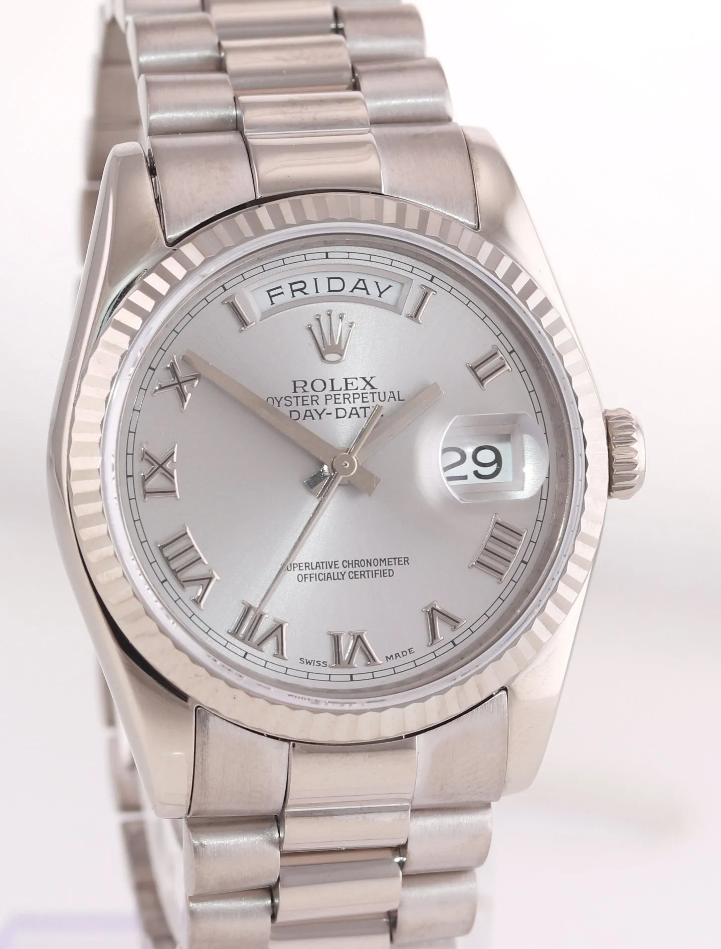 2007 Modern Buckle Rolex President Rhodium Roman Heavy 118239 White Gold Watch