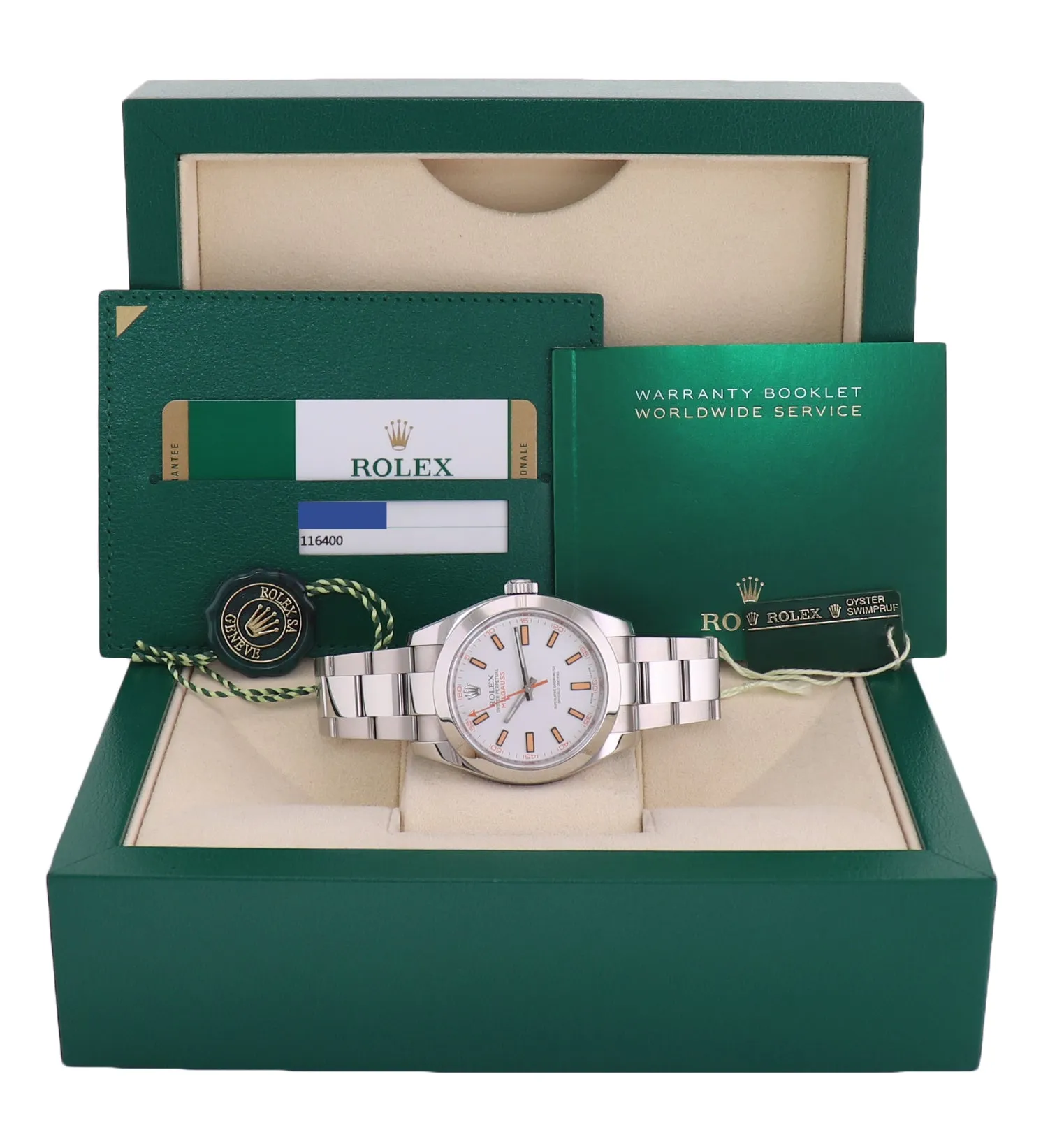 2014 MINT PAPERS Rolex Milgauss 116400 Orange White Steel Anti-Magnetic Watch Box