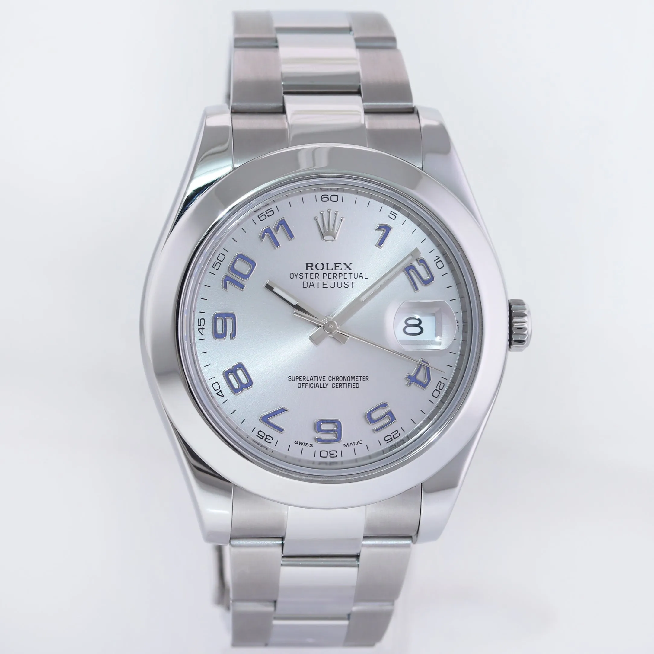 2016 MINT Rolex DateJust II 116300 Silver Blue Arabic Dial Steel 41mm Watch