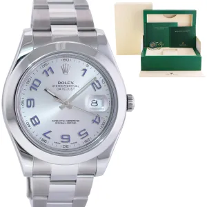 2016 MINT Rolex DateJust II 116300 Silver Blue Arabic Dial Steel 41mm Watch