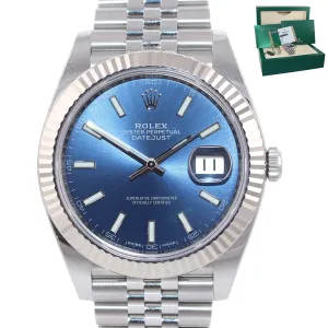 2017 PAPERS Rolex DateJust 41 Blue Stick Super Jubilee Fluted 126334 Watch Box