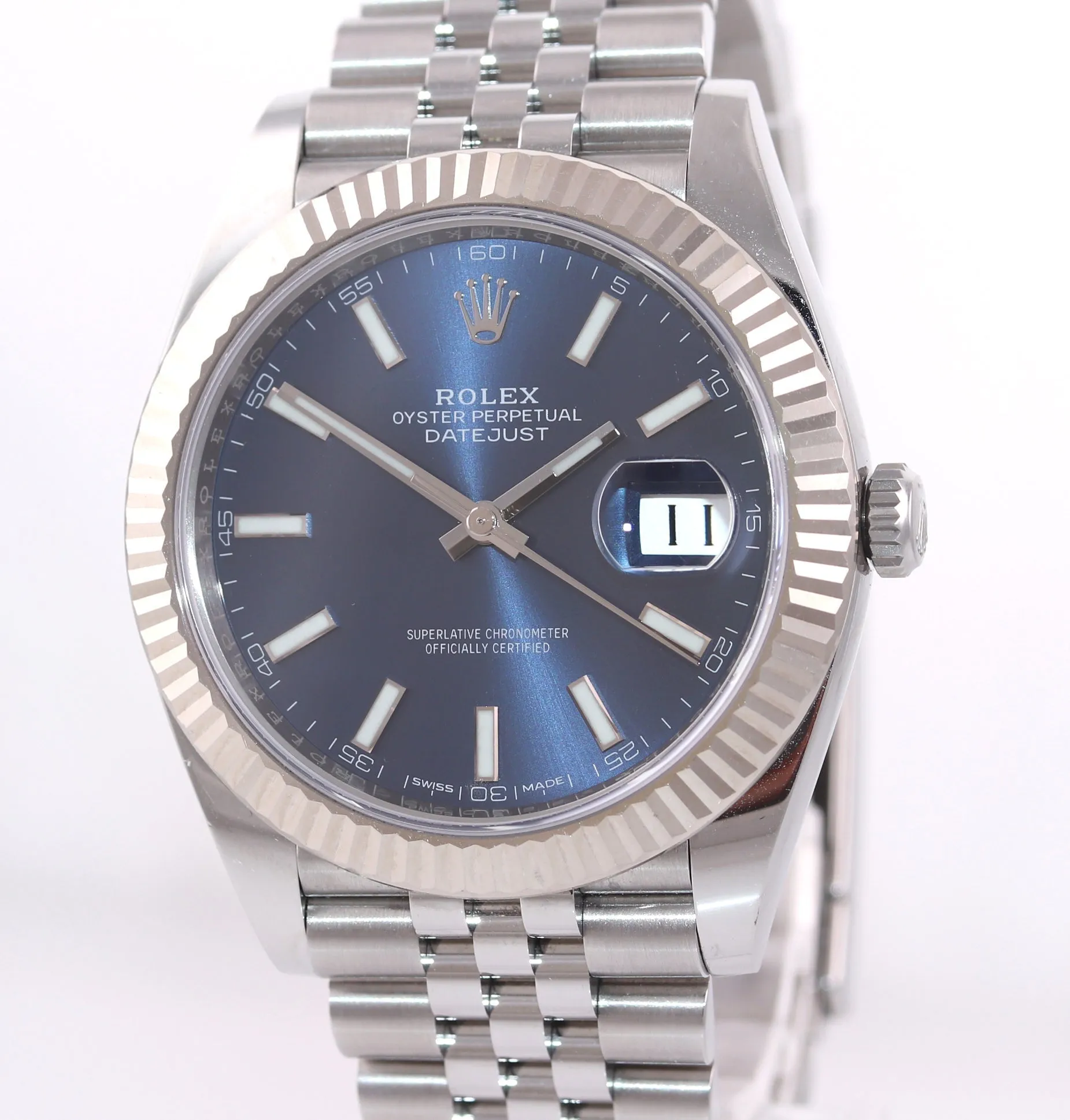 2017 PAPERS Rolex DateJust 41 Blue Stick Super Jubilee Fluted 126334 Watch Box