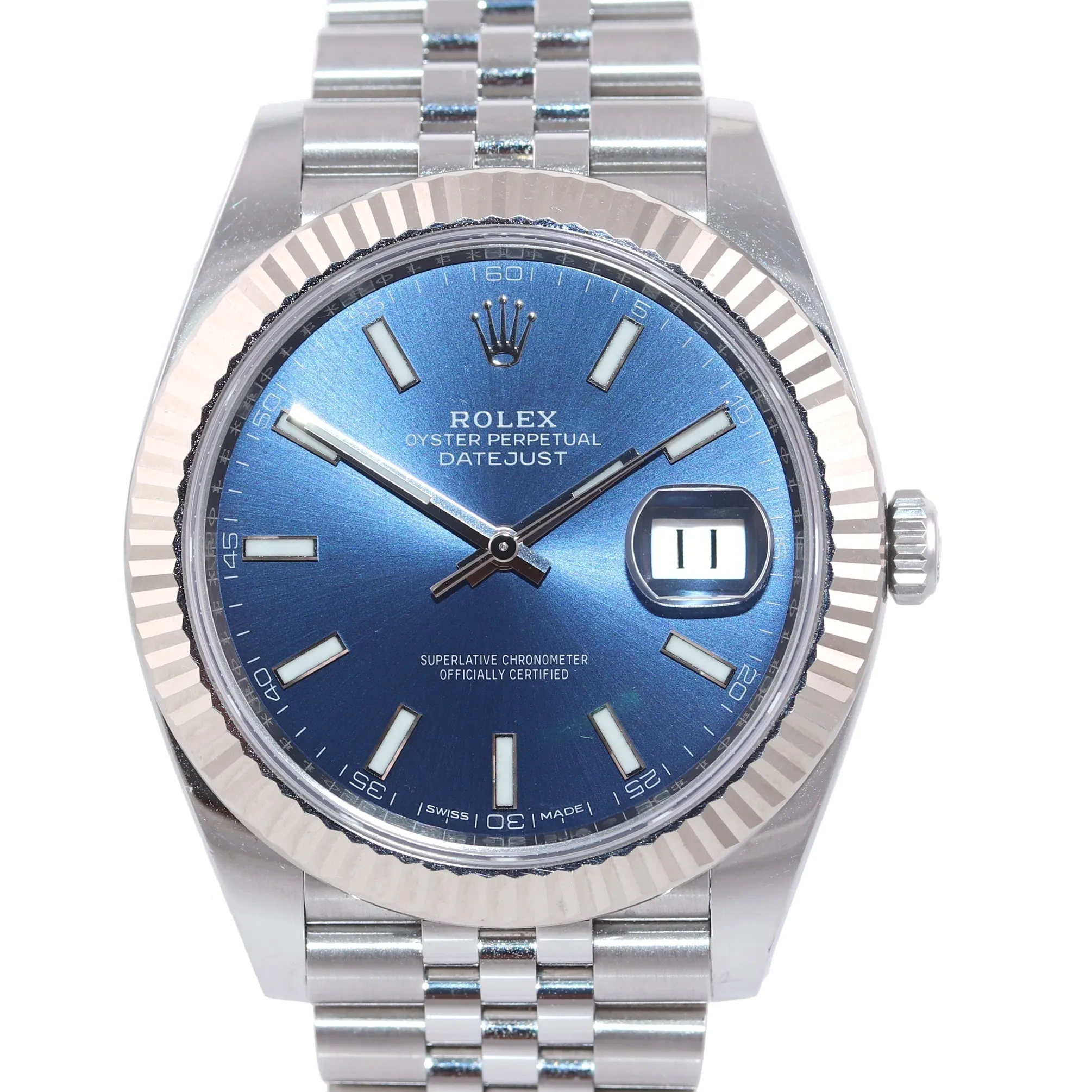 2017 PAPERS Rolex DateJust 41 Blue Stick Super Jubilee Fluted 126334 Watch Box