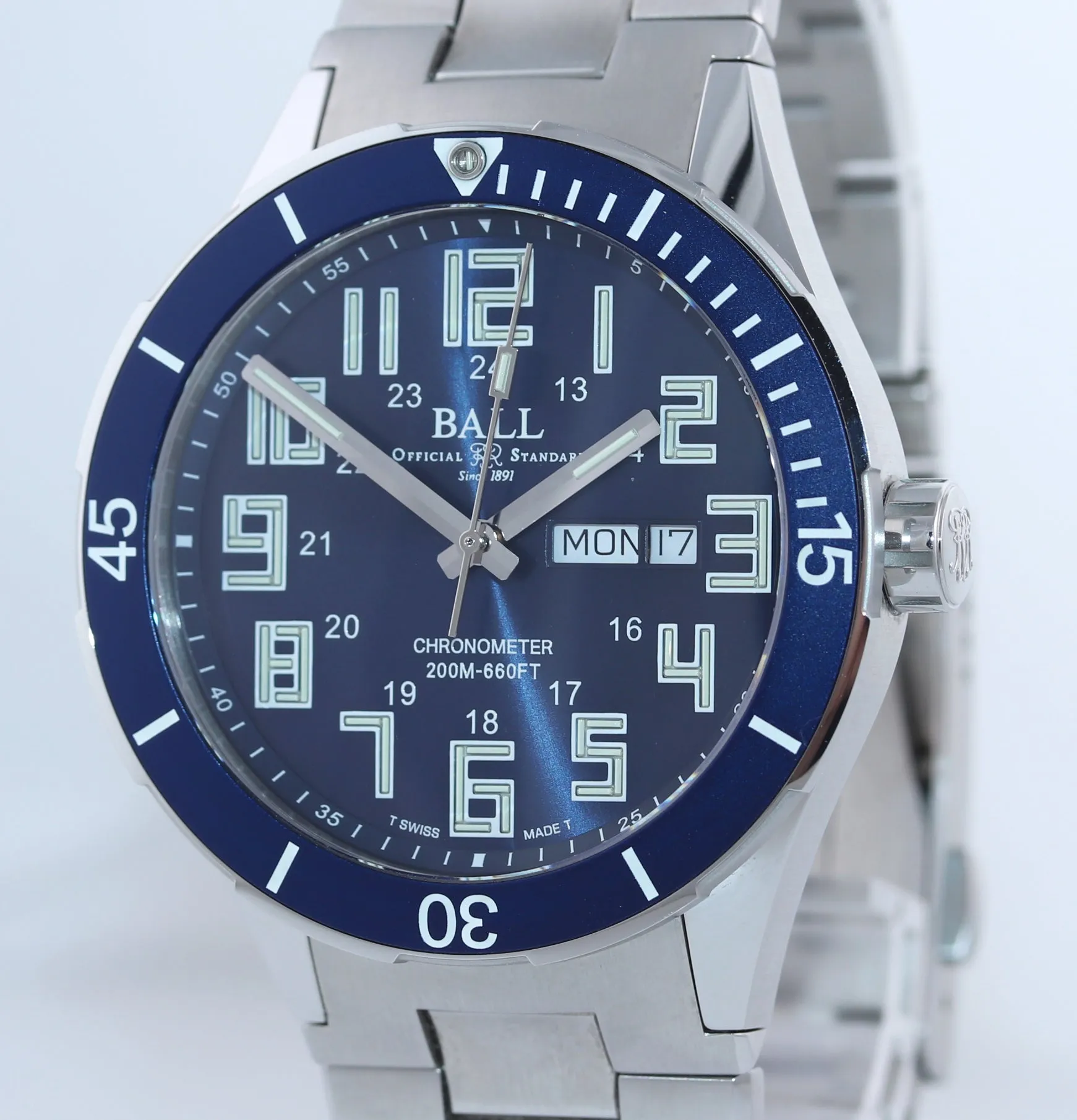 2019 Ball Roadmaster StarLight DM3050B Steel Day Date Chronometer 43mm Watch