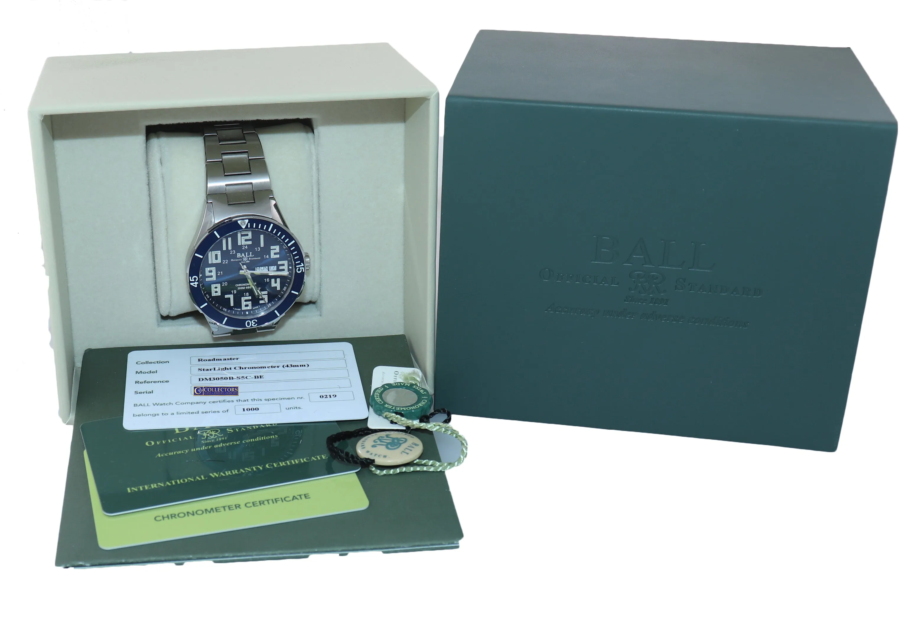 2019 Ball Roadmaster StarLight DM3050B Steel Day Date Chronometer 43mm Watch