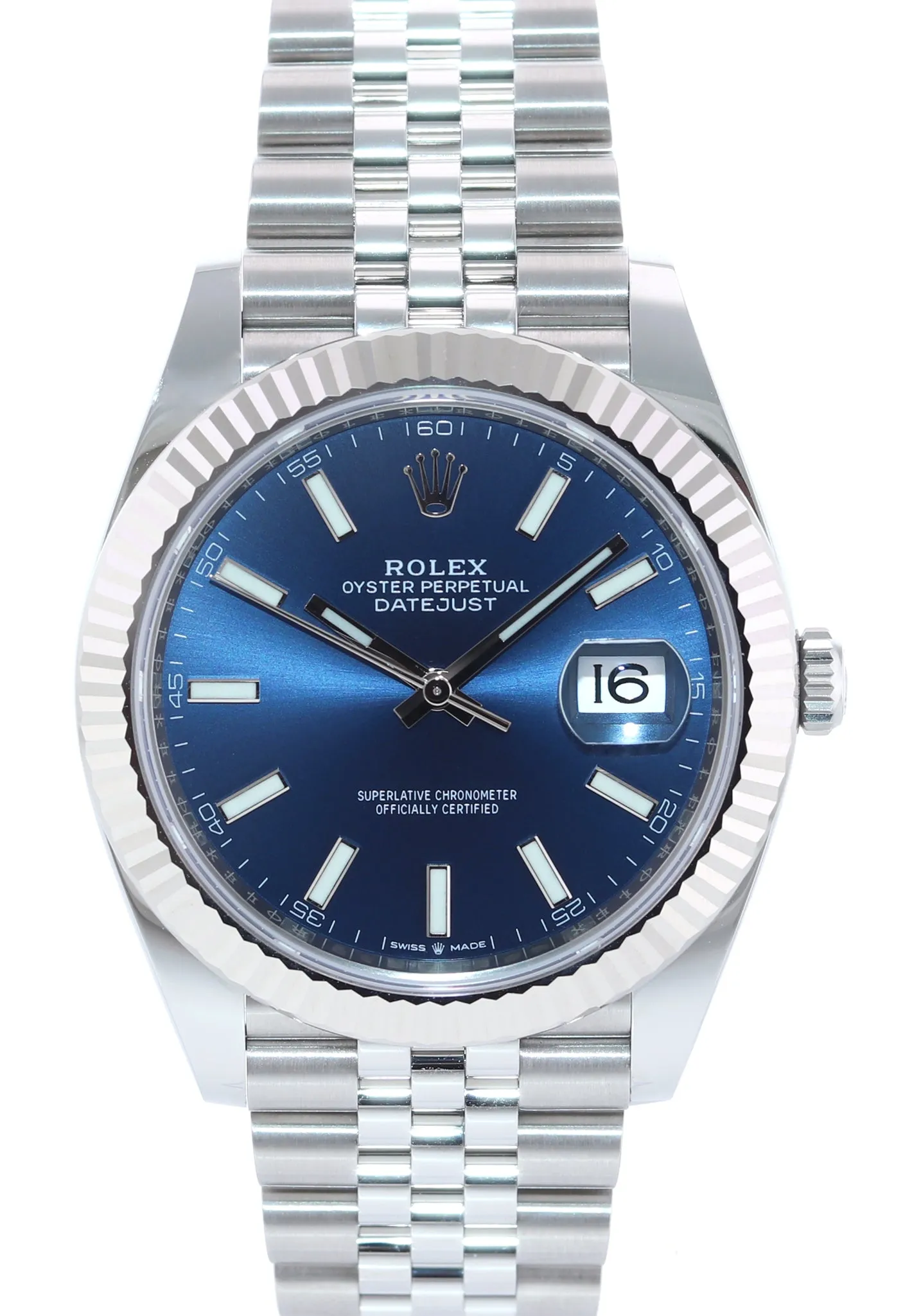2021 BRAND NEW PAPERS Rolex DateJust 41 Blue Super Jubilee Fluted 126334 Watch