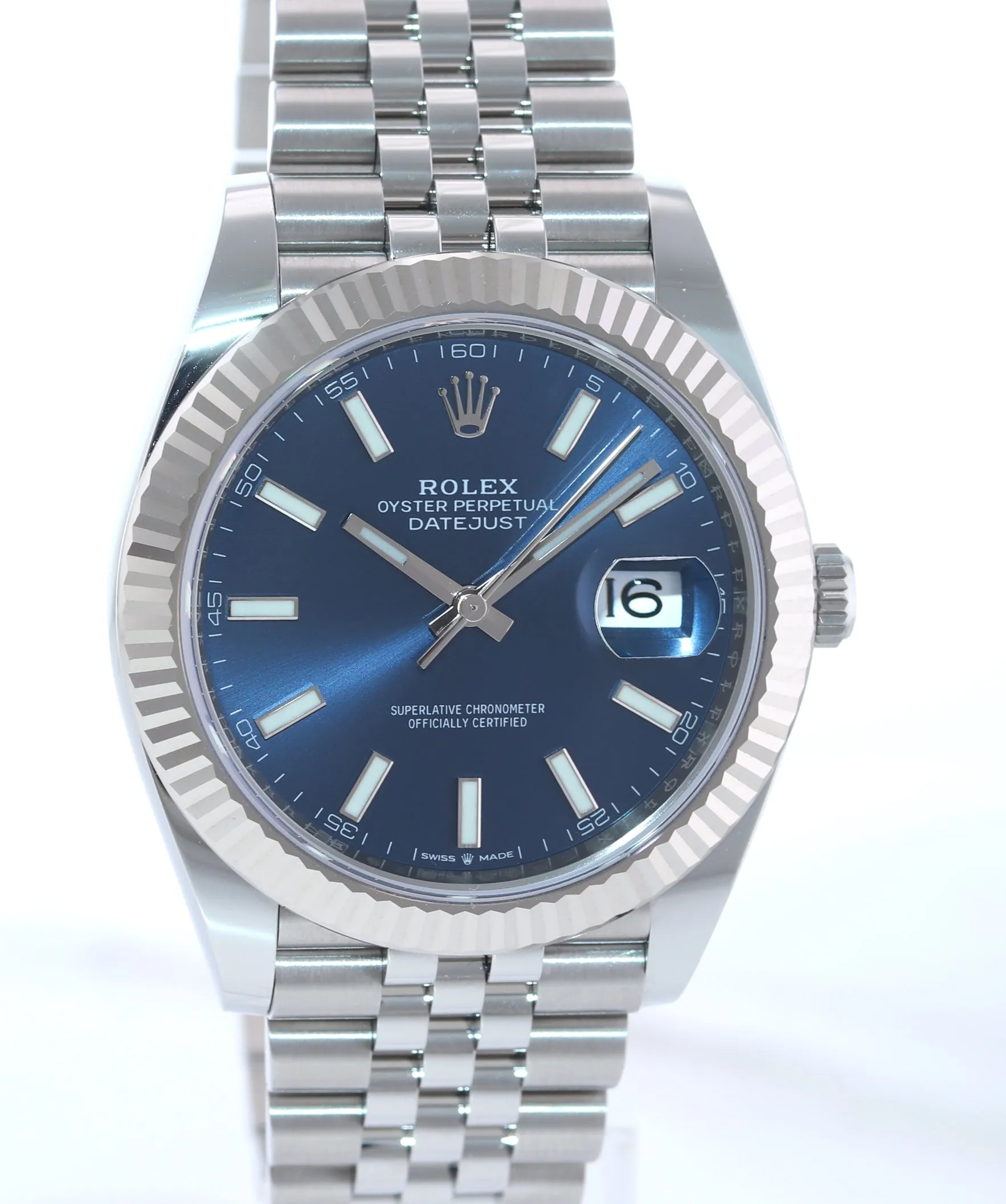 2021 BRAND NEW PAPERS Rolex DateJust 41 Blue Super Jubilee Fluted 126334 Watch