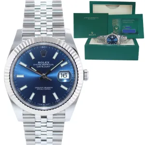 2021 BRAND NEW PAPERS Rolex DateJust 41 Blue Super Jubilee Fluted 126334 Watch