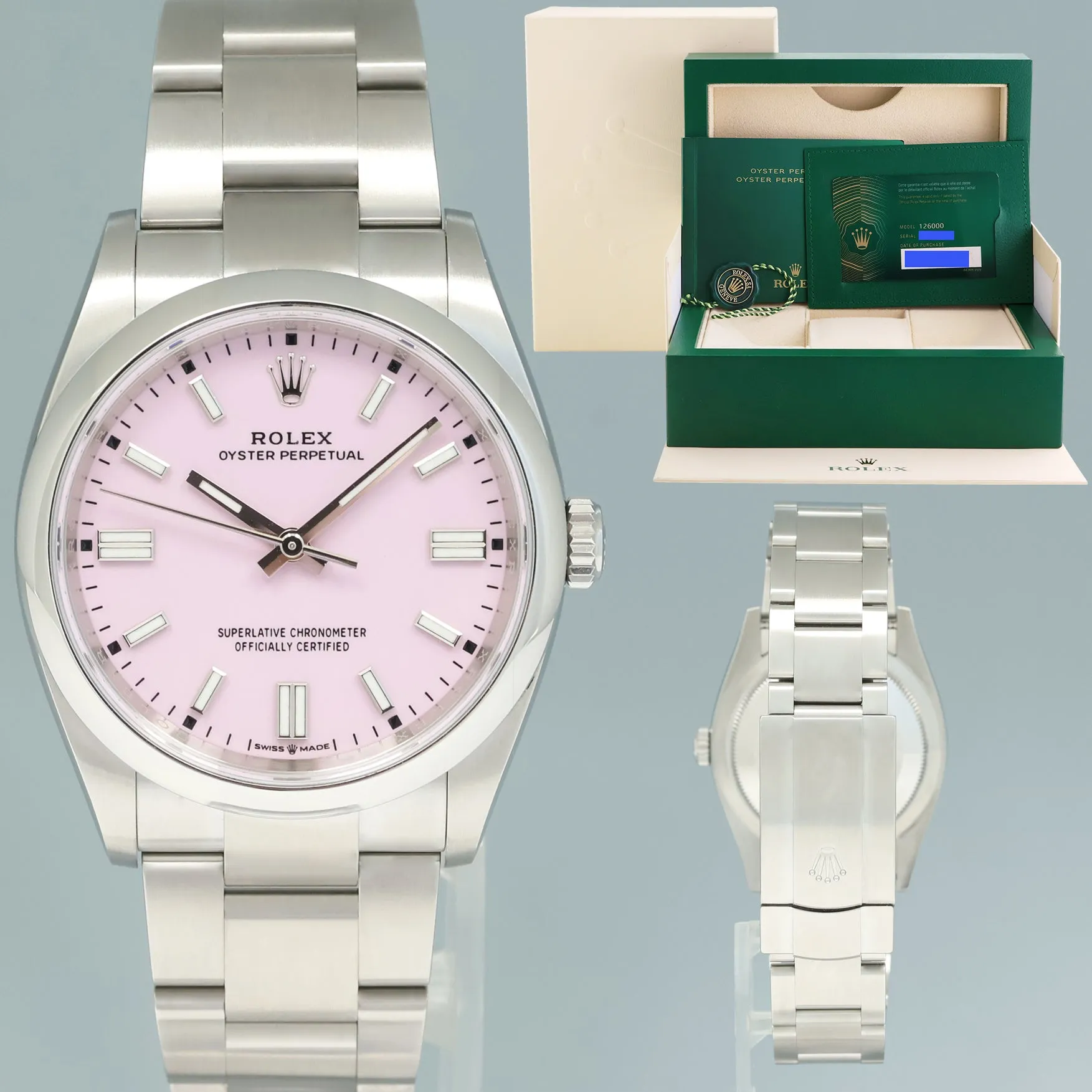 2021 NEW PAPERS Rolex Oyster 126000 Perpetual 36mm Pink Candy Watch Box