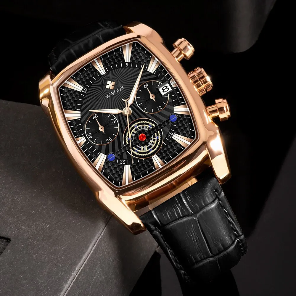 2021 WWOOR Sports Watch Men's Top Luxury Brand Waterproof Leather Quartz Watches For Men Chronograph Clocks Relogio Masculino - WWOOR 01