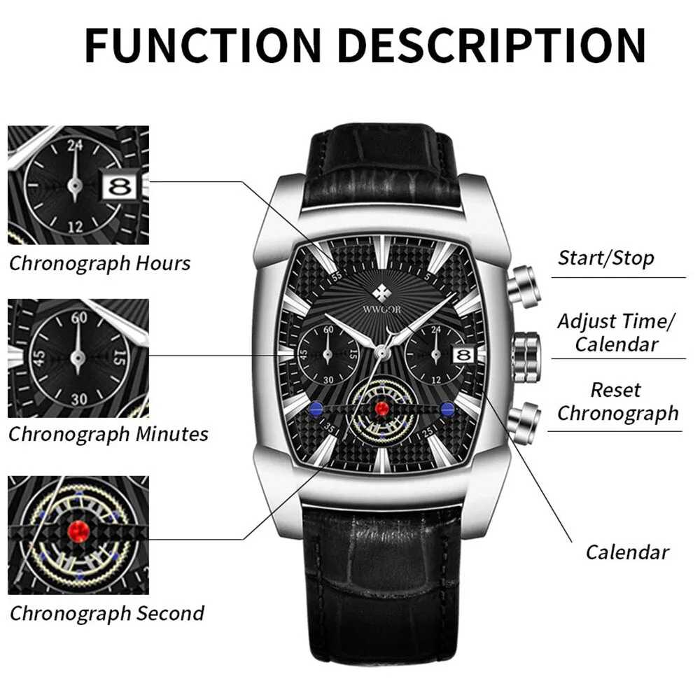 2021 WWOOR Sports Watch Men's Top Luxury Brand Waterproof Leather Quartz Watches For Men Chronograph Clocks Relogio Masculino - WWOOR 01