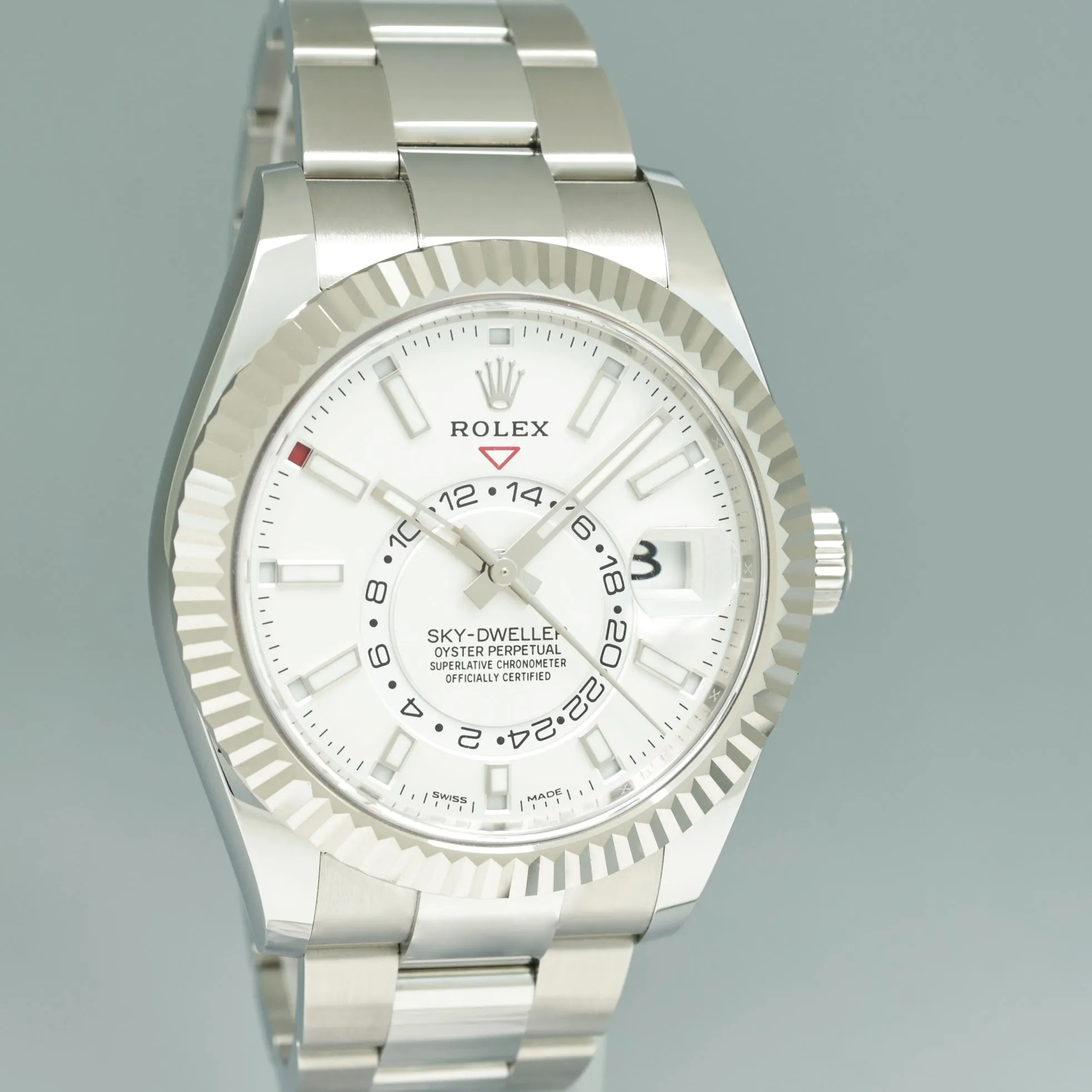 2022 NEW PAPERS Rolex Sky-Dweller Steel White Oyster Fluted 42mm 326934 Watch Box