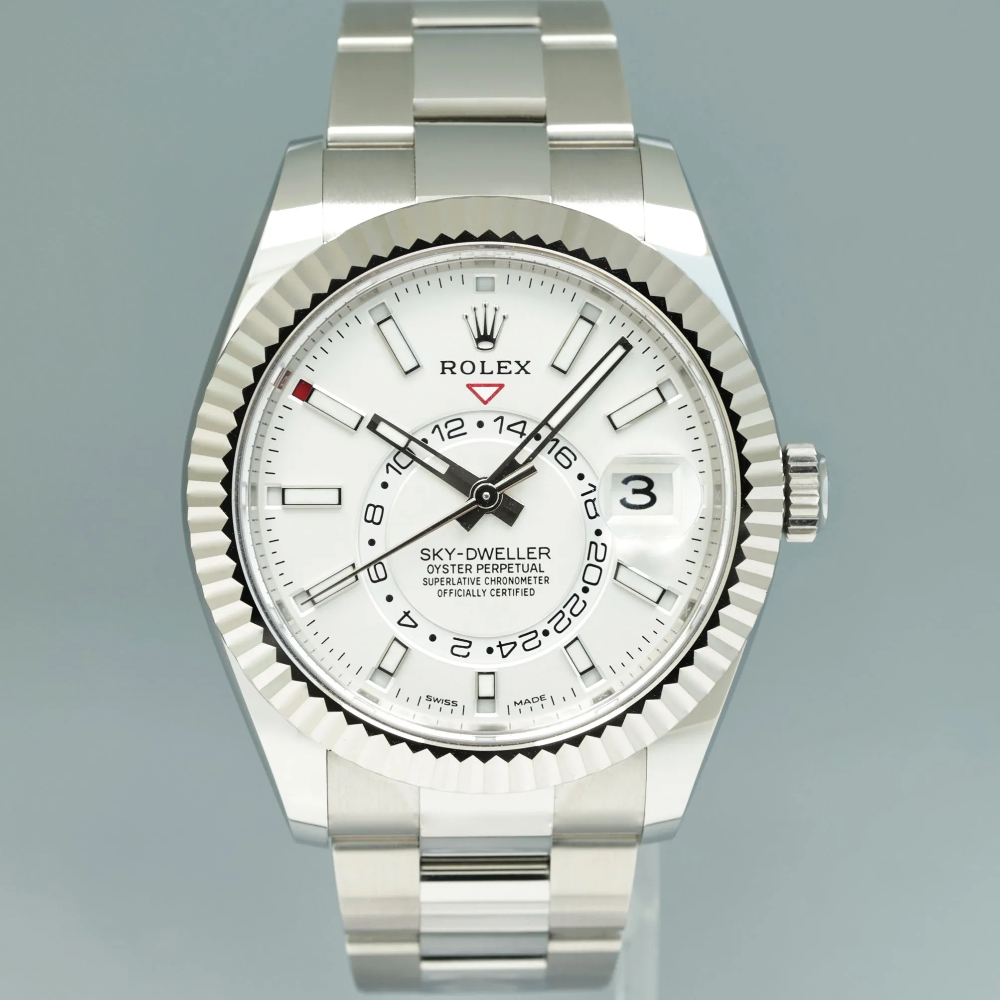 2022 NEW PAPERS Rolex Sky-Dweller Steel White Oyster Fluted 42mm 326934 Watch Box