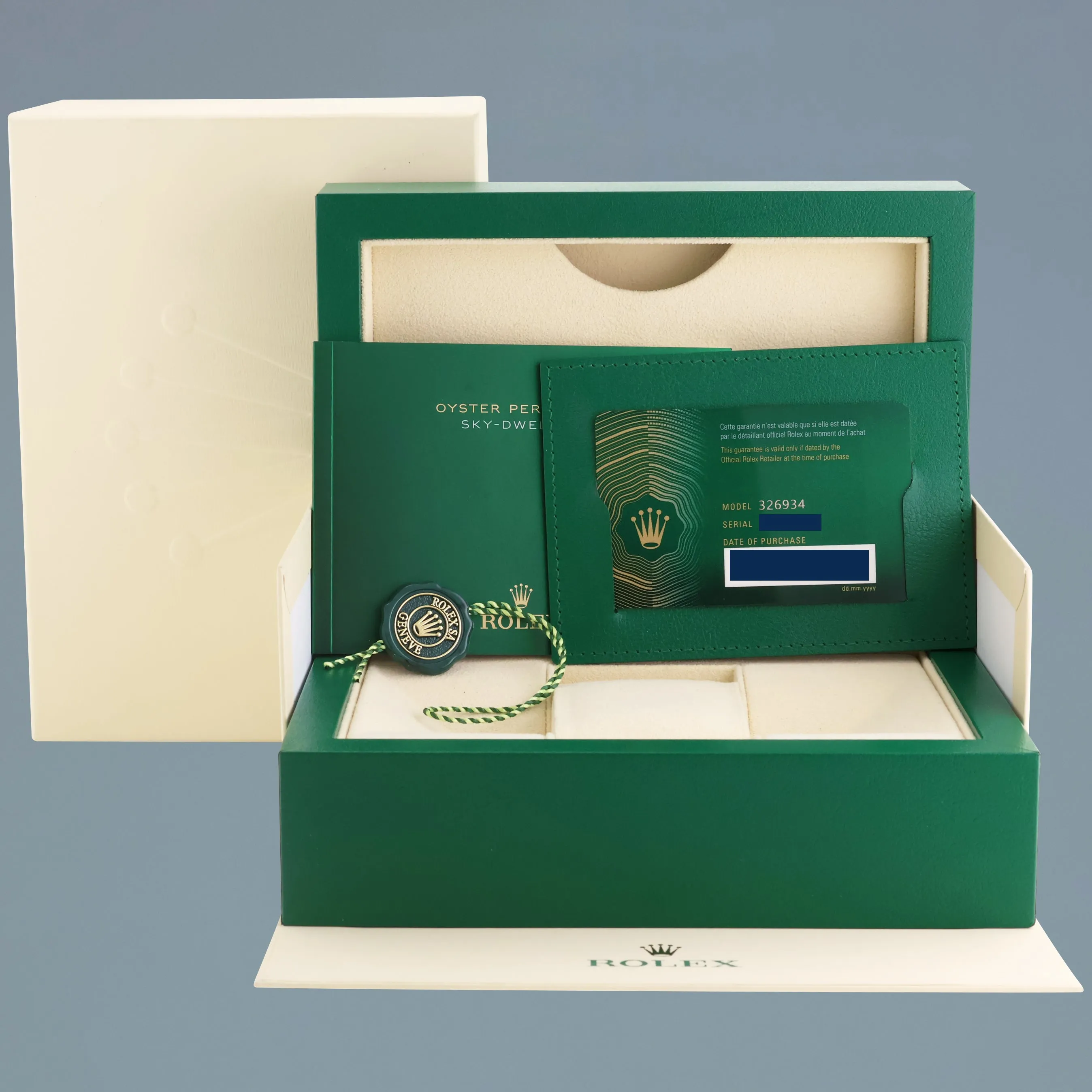 2022 NEW PAPERS Rolex Sky-Dweller Steel White Oyster Fluted 42mm 326934 Watch Box