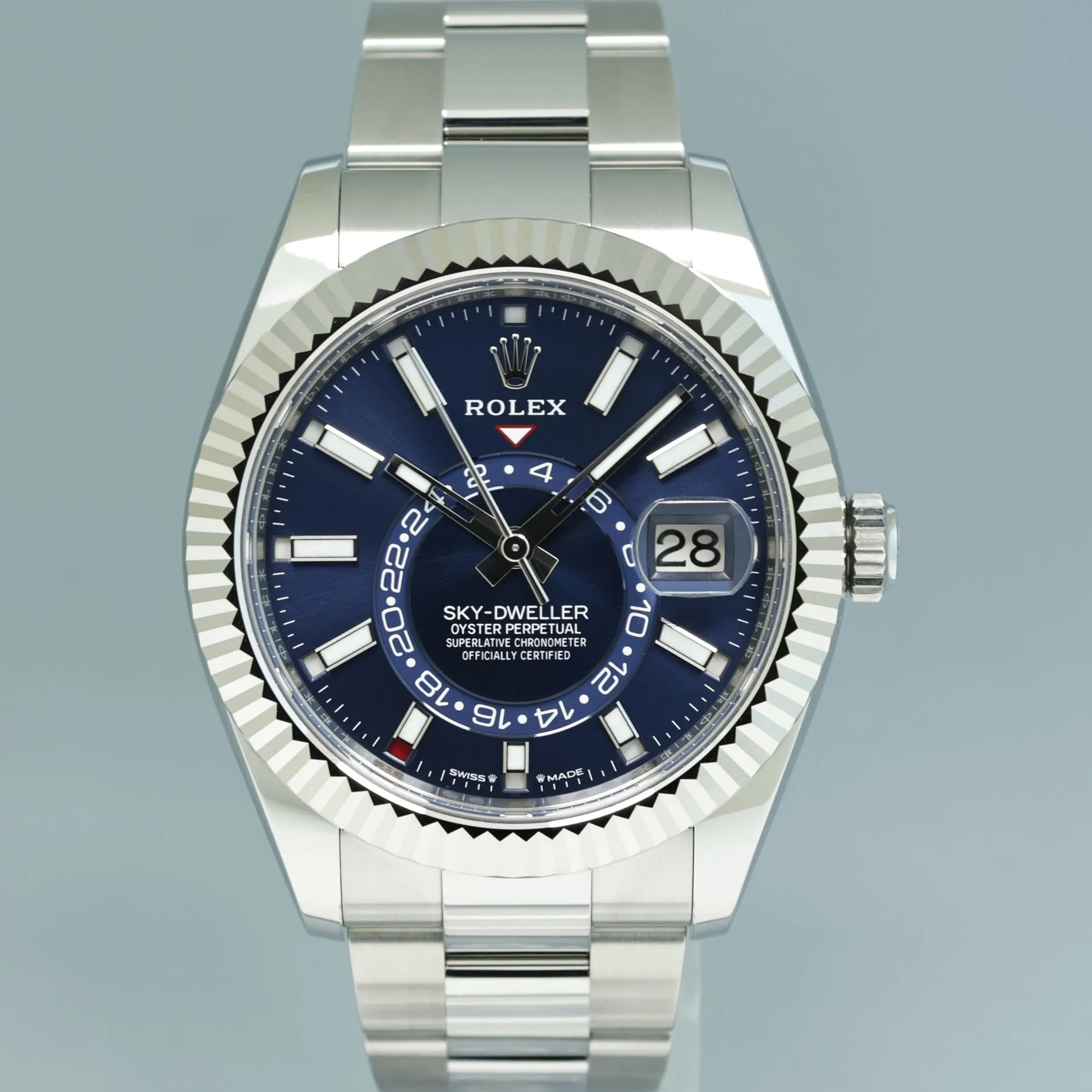 2024 NEW PAPERS Rolex Sky-Dweller Steel 42mm Blue Oyster Fluted 336934 Watch