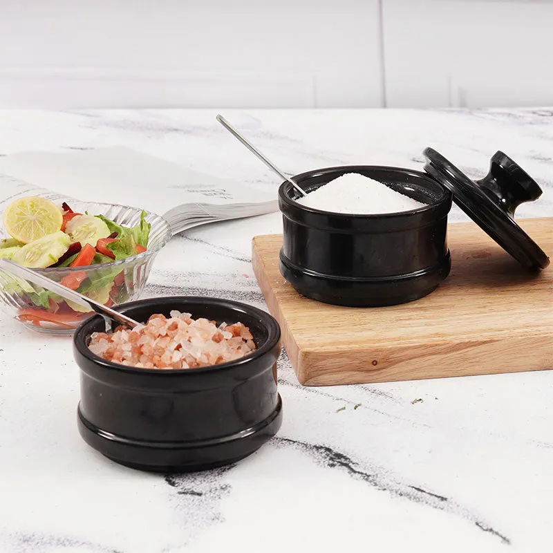 5.5” Marble Dual Salt Cellar With Lid, brown sugar storage containers - Kitchen Decor