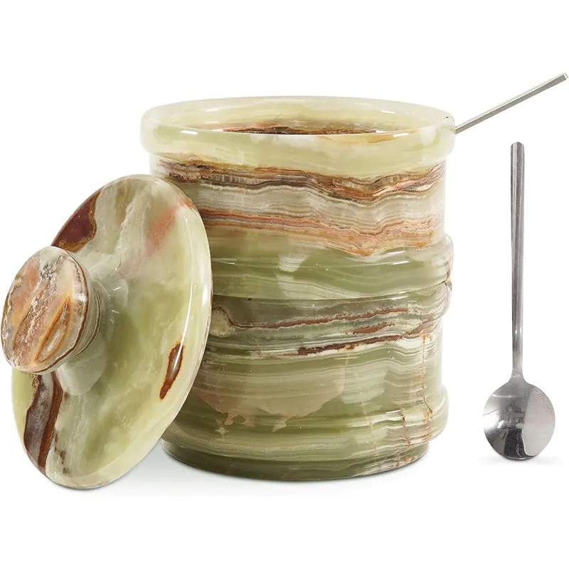 5.5” Marble Dual Salt Cellar With Lid, brown sugar storage containers - Kitchen Decor
