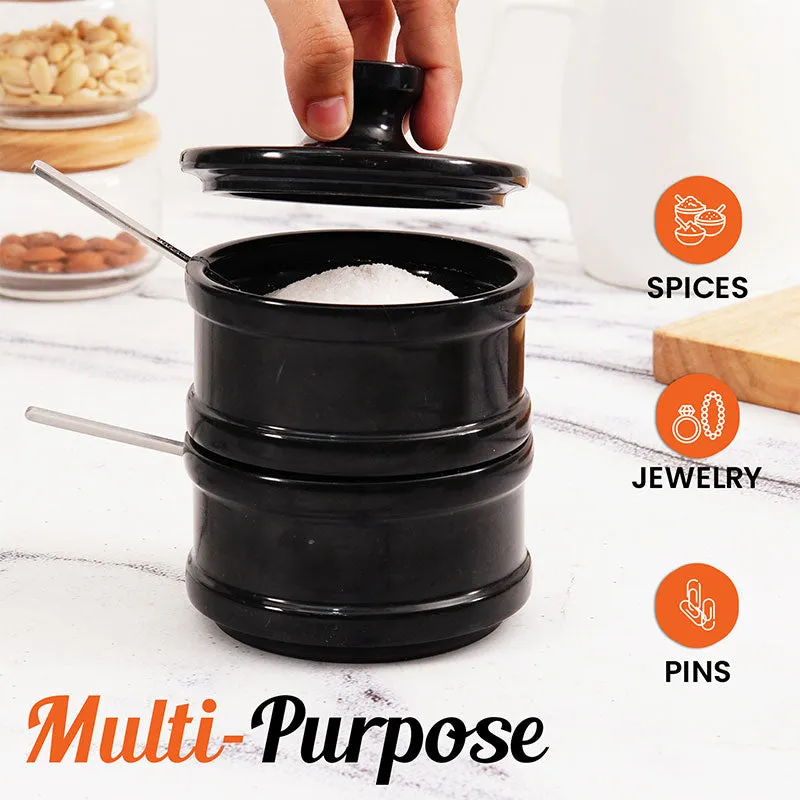 5.5” Marble Dual Salt Cellar With Lid, brown sugar storage containers - Kitchen Decor