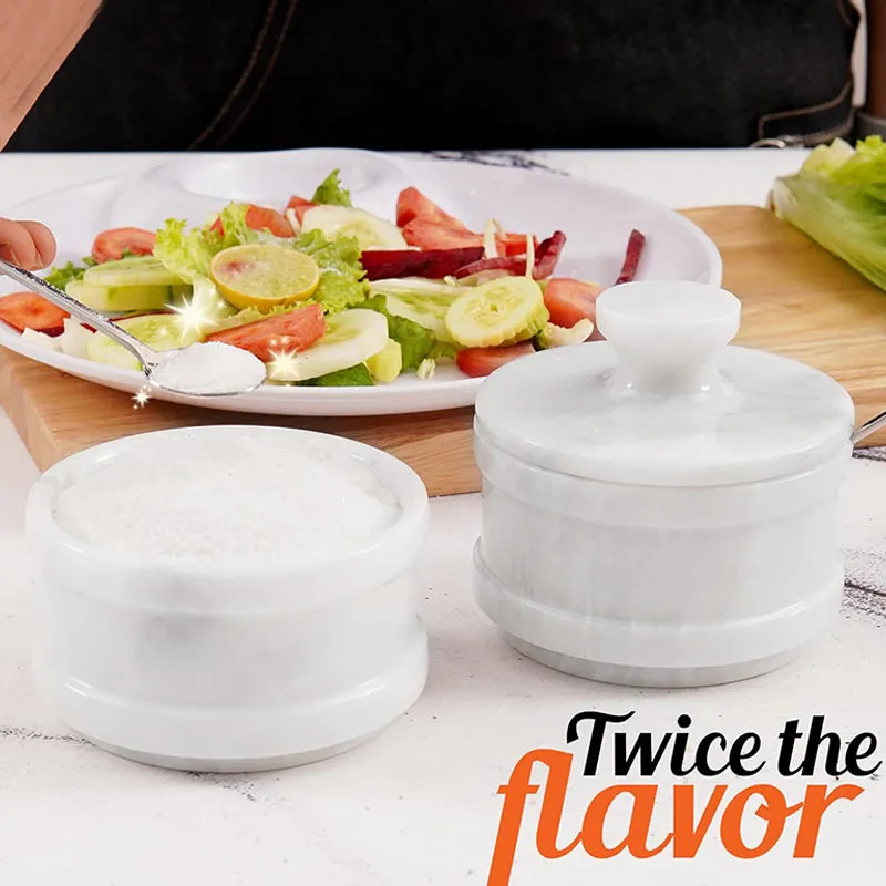 5.5” Marble Dual Salt Cellar With Lid, brown sugar storage containers - Kitchen Decor