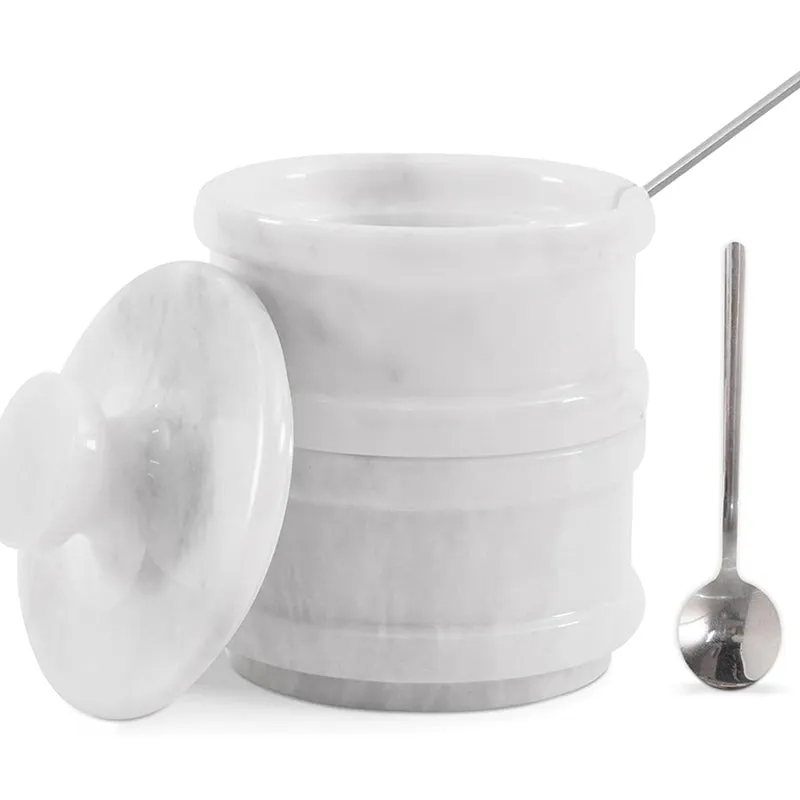 5.5” Marble Dual Salt Cellar With Lid, brown sugar storage containers - Kitchen Decor