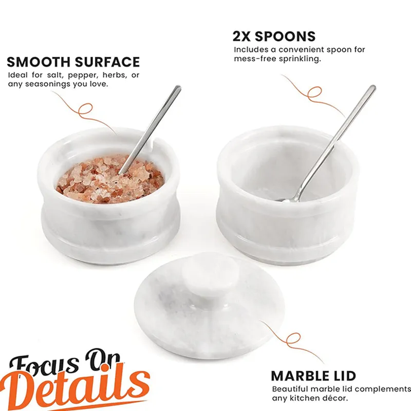 5.5” Marble Dual Salt Cellar With Lid, brown sugar storage containers - Kitchen Decor