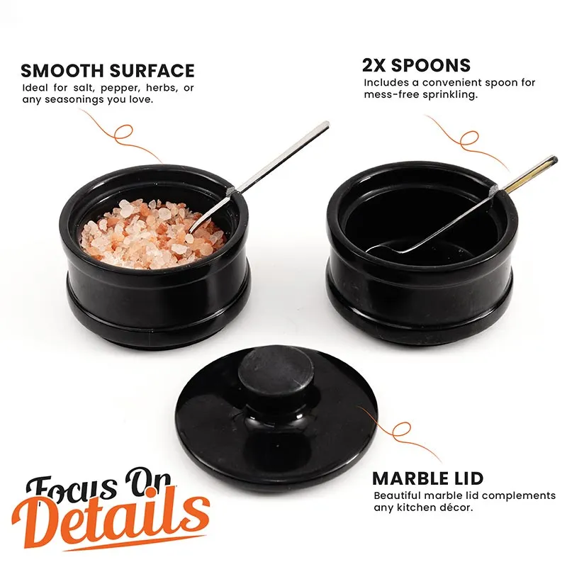 5.5” Marble Dual Salt Cellar With Lid, brown sugar storage containers - Kitchen Decor