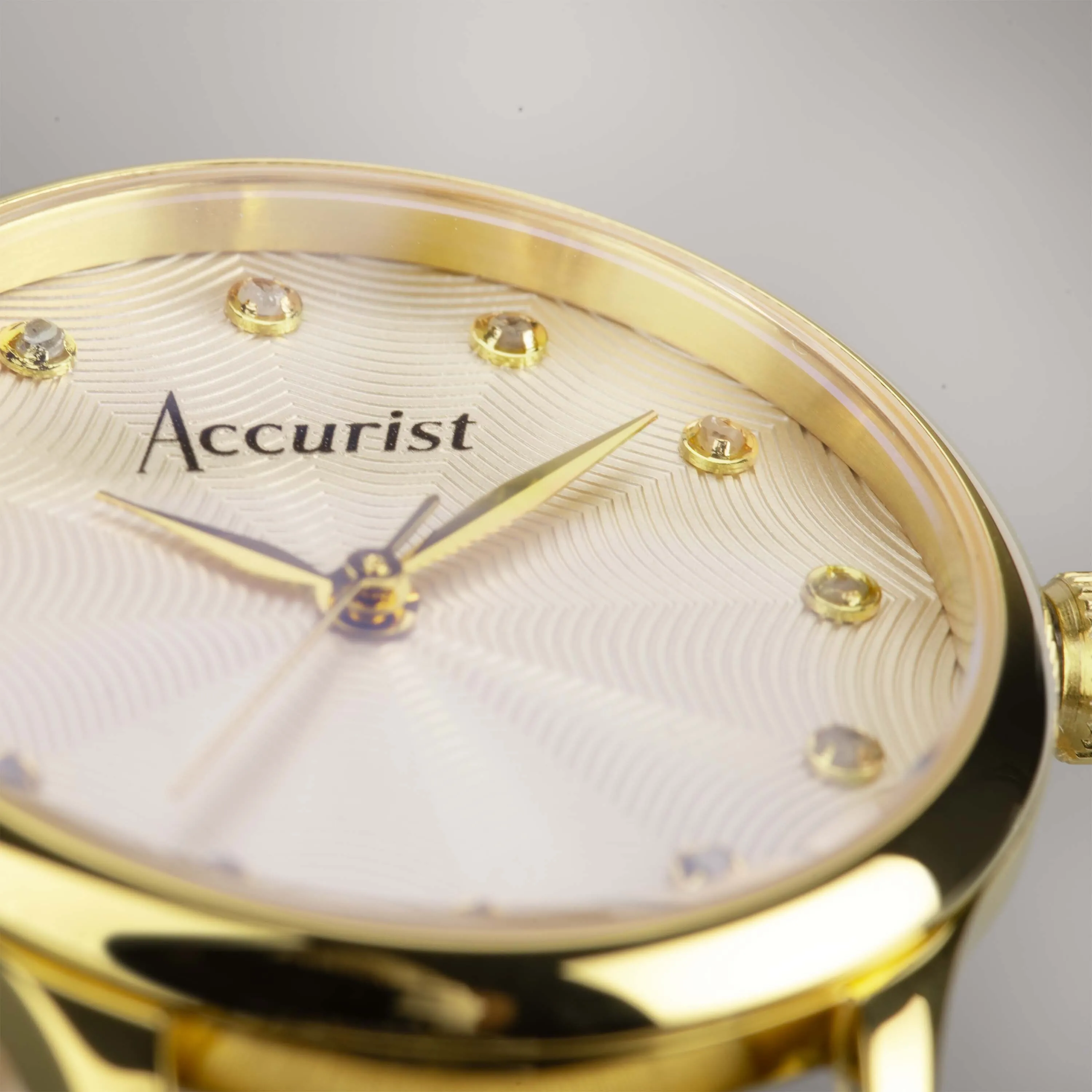 Accurist Dress Diamond Ladies Watch | Gold Stainless Steel Case & Bracelet with Champagne Dial | 28mm