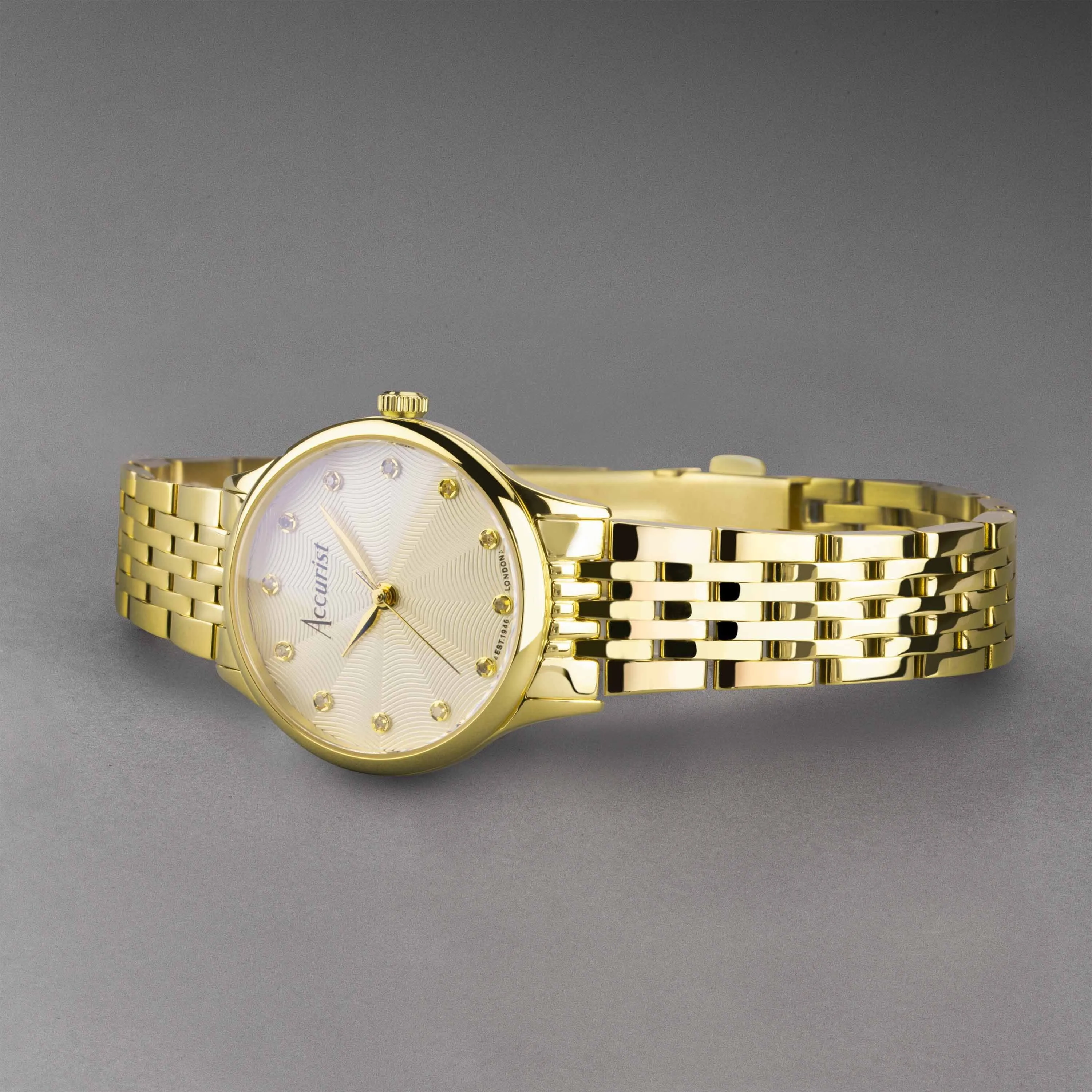 Accurist Dress Diamond Ladies Watch | Gold Stainless Steel Case & Bracelet with Champagne Dial | 28mm
