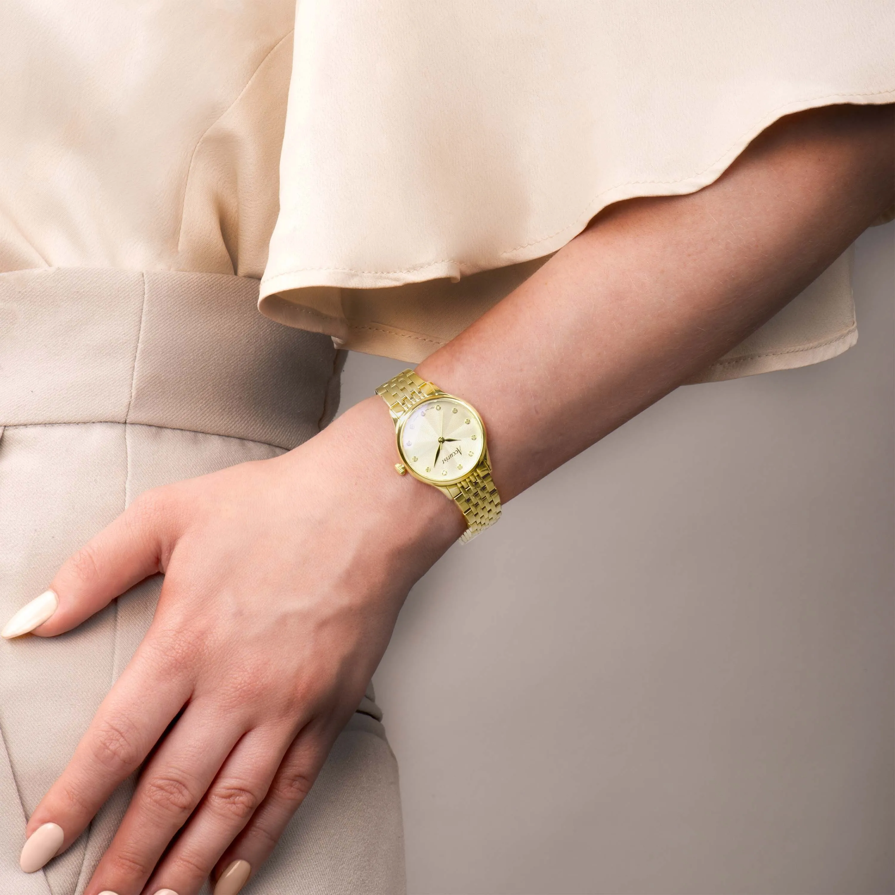 Accurist Dress Diamond Ladies Watch | Gold Stainless Steel Case & Bracelet with Champagne Dial | 28mm