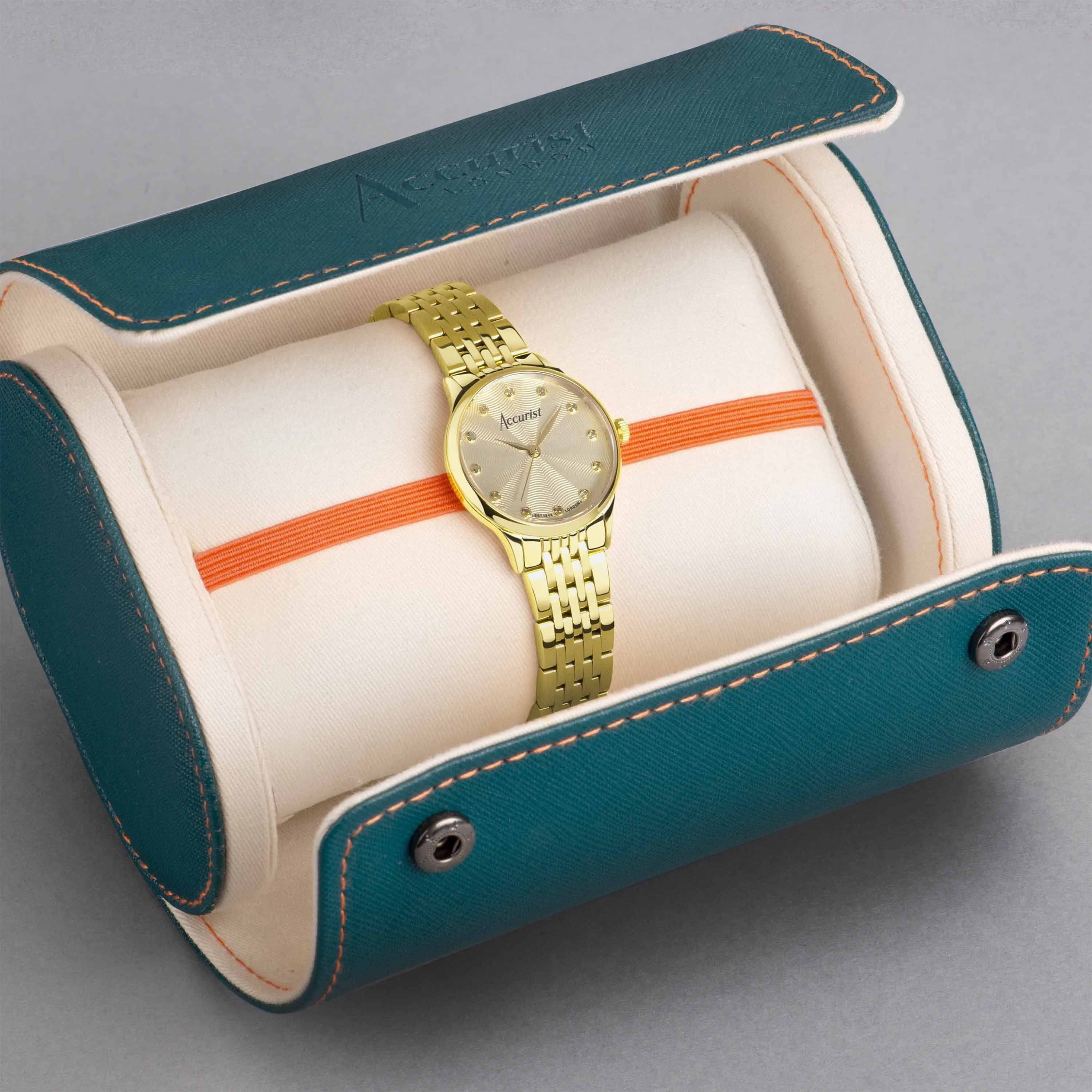 Accurist Dress Diamond Ladies Watch | Gold Stainless Steel Case & Bracelet with Champagne Dial | 28mm