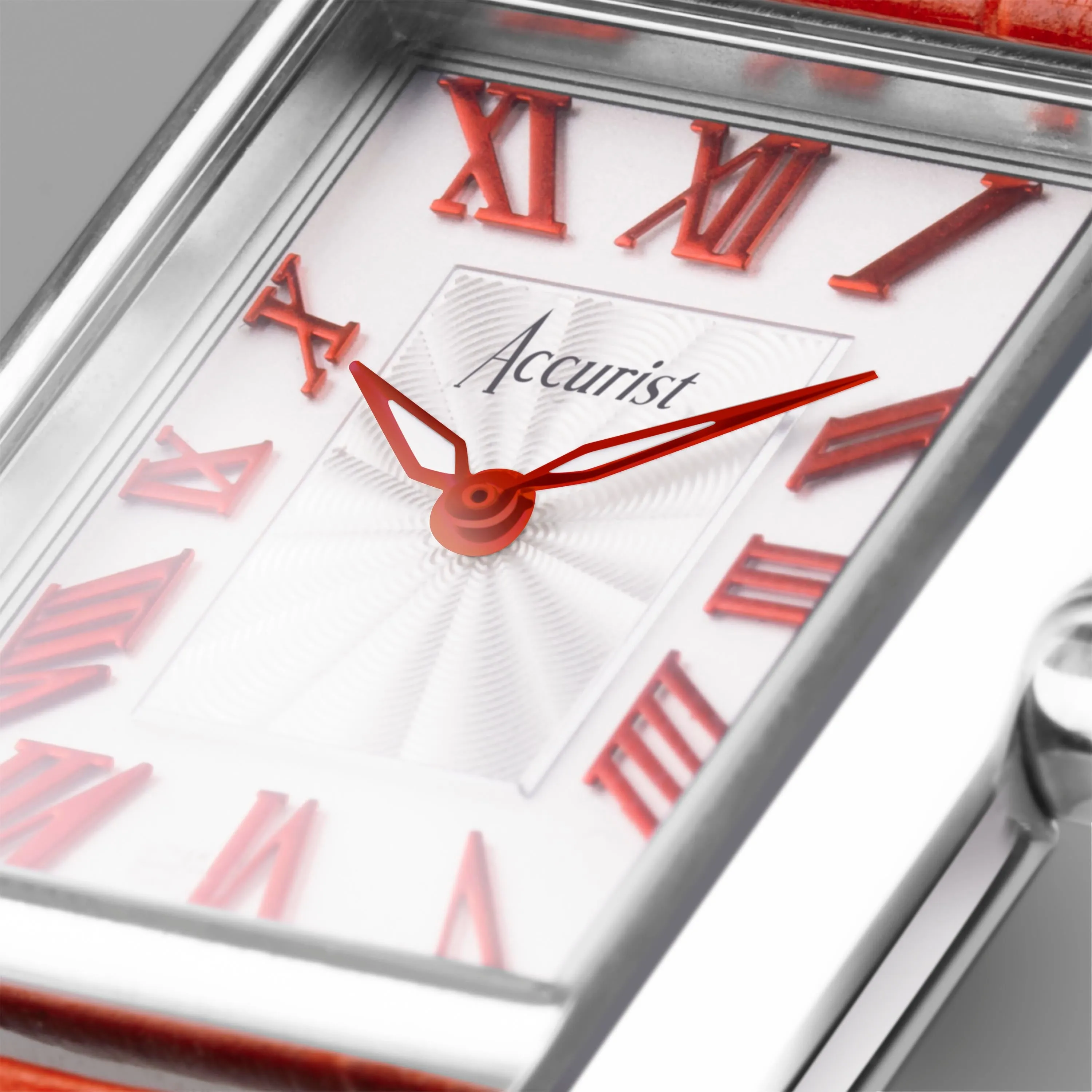 Accurist Rectangle Silver Case & Red Leather Strap with White Dial 26mm Ladies Watch