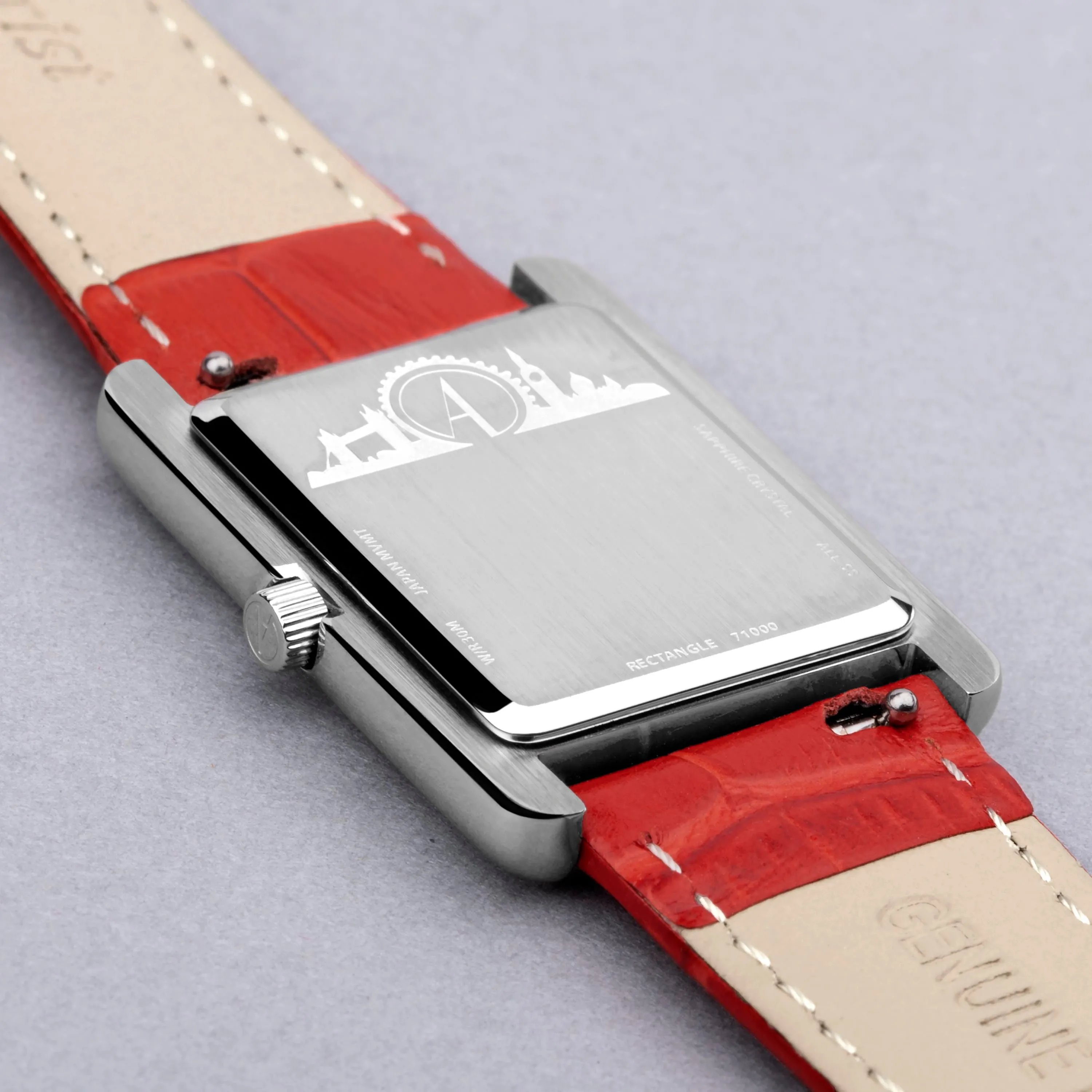 Accurist Rectangle Silver Case & Red Leather Strap with White Dial 26mm Ladies Watch