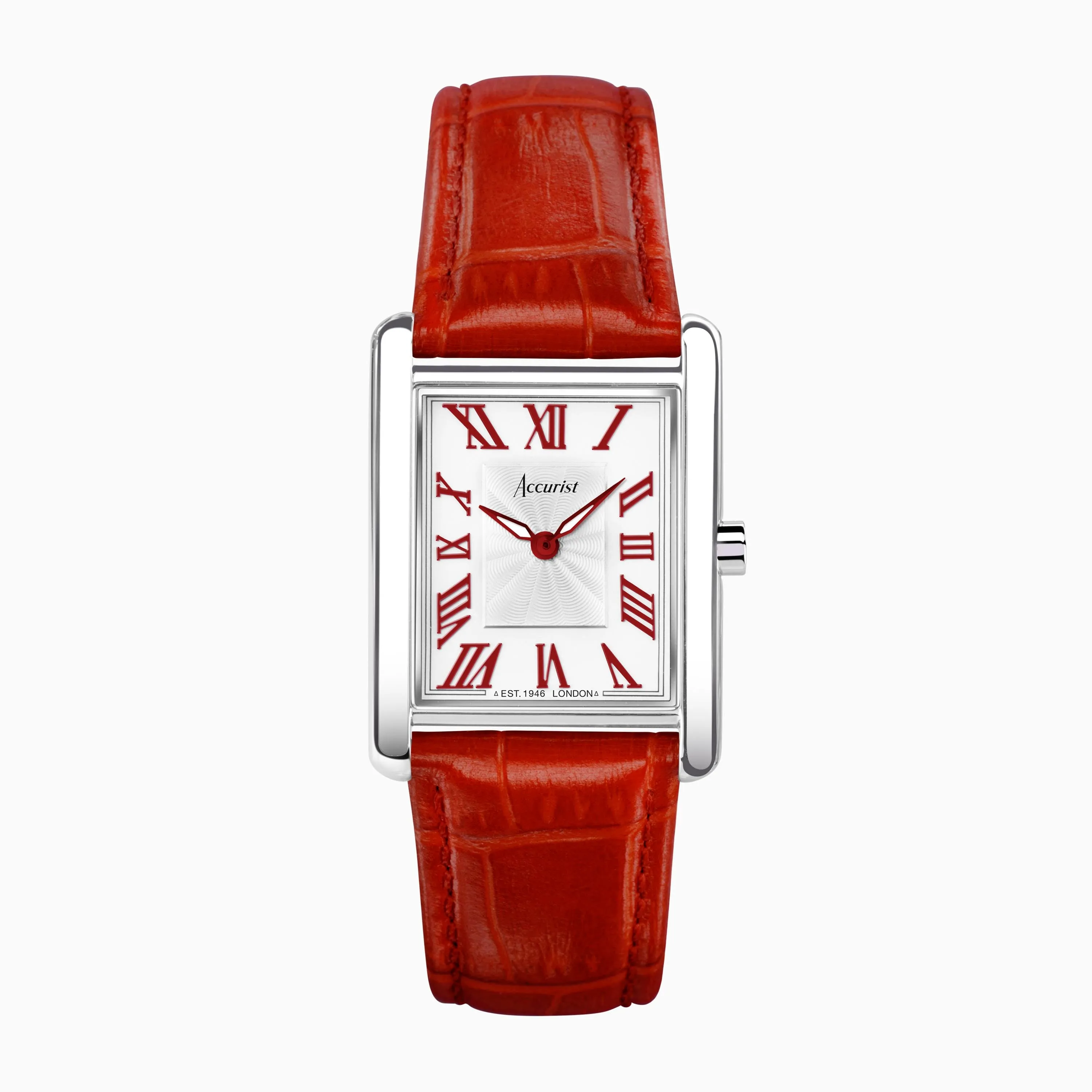 Accurist Rectangle Silver Case & Red Leather Strap with White Dial 26mm Ladies Watch