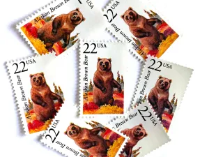 Alaskan Brown Bear Stamps (North American Wildlife Series, Grizzly, Kodiak, Multicolored) Vintage Unused USPS Postage 22c