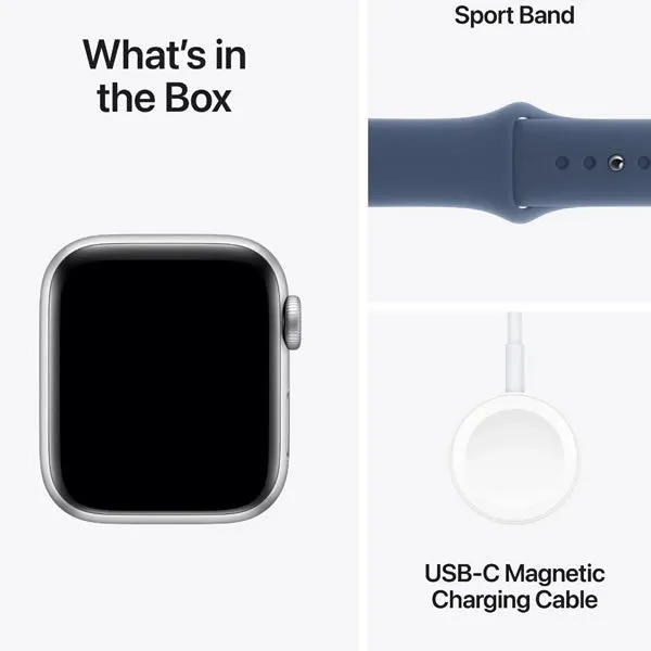 Apple Watch SE GPS 44mm Silver Aluminium Case with Denim Sport Band - S/M