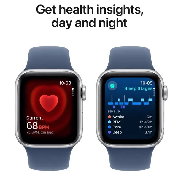 Apple Watch SE GPS 44mm Silver Aluminium Case with Denim Sport Band - S/M