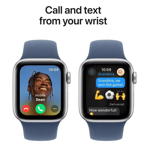 Apple Watch SE GPS 44mm Silver Aluminium Case with Denim Sport Band - S/M