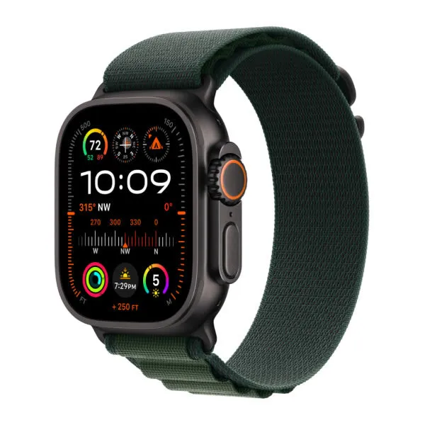 Apple Watch Ultra 2 49mm Black Titanium Case with Dark Green Alpine Loop - Medium