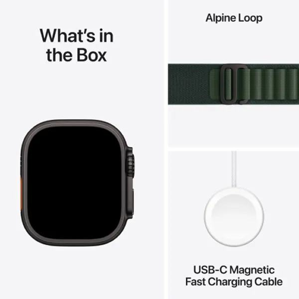 Apple Watch Ultra 2 49mm Black Titanium Case with Dark Green Alpine Loop - Medium