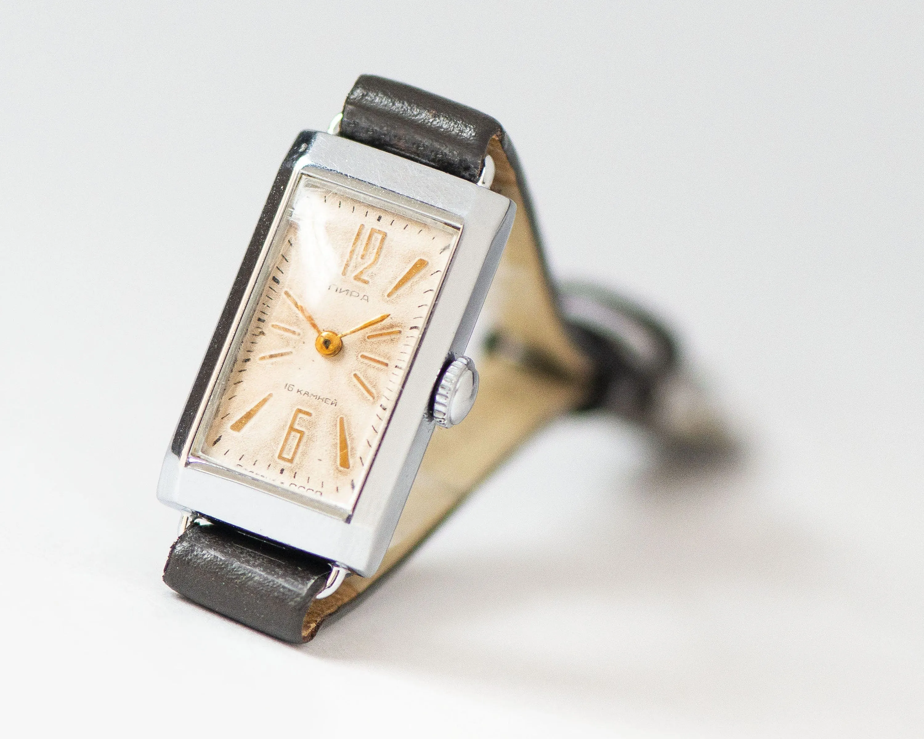 Art deco style women's watch Lyre absolutely rare, rectangular women's watch silver shade musician watch gift, new premium leather strap
