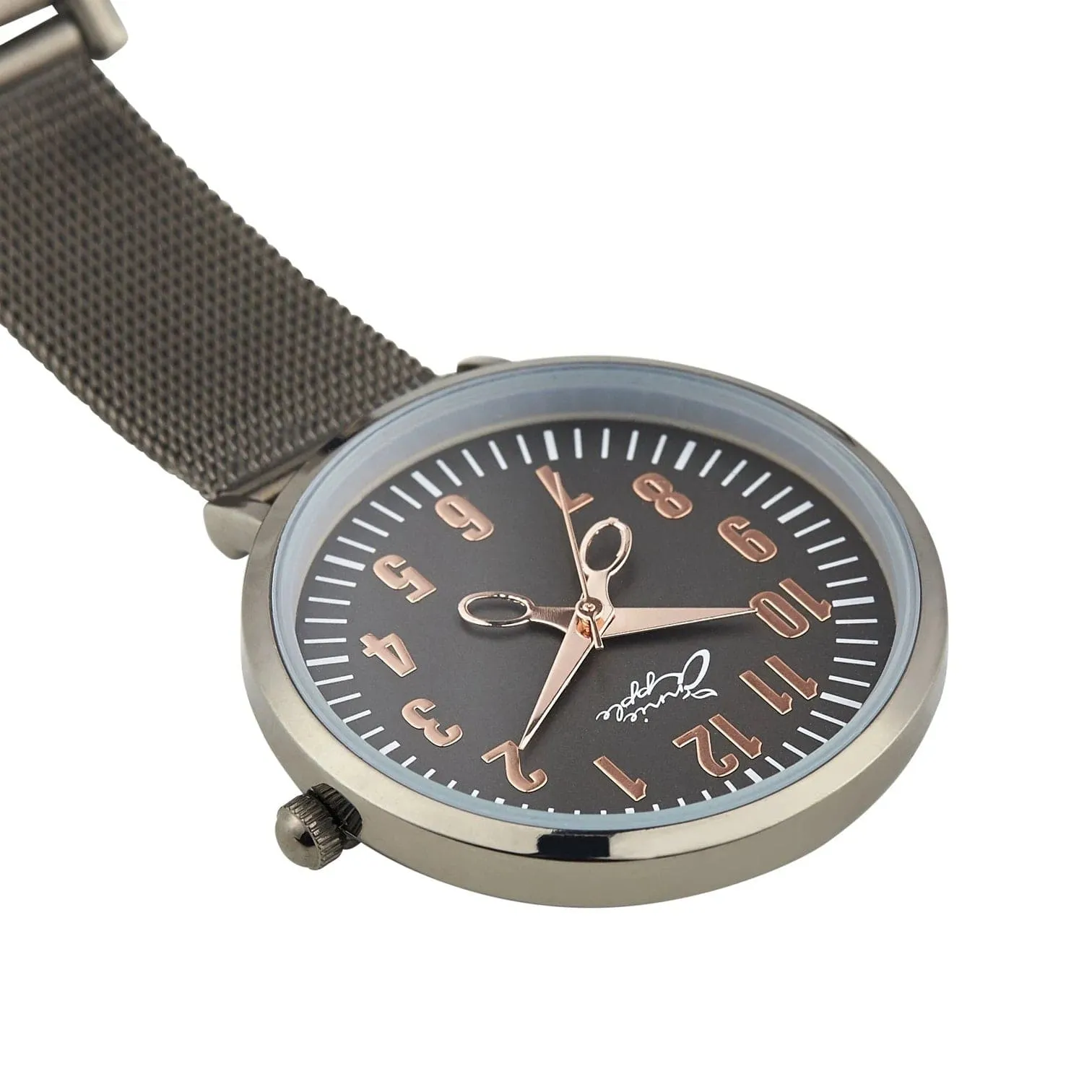 Aurora Rose Gold/Gunmetal Grey Mesh Nurse Fob Watch
